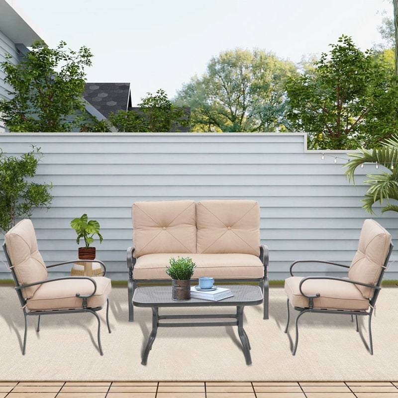 SUNCROWN 4 pezzi mobili da esterno patio set da conversazione divano a due posti