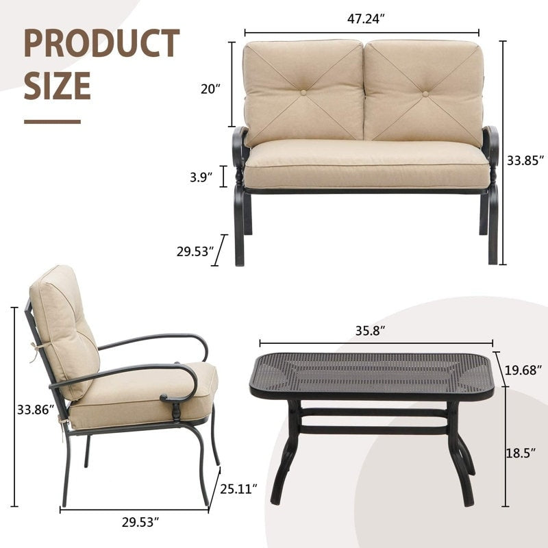 SUNCROWN 4 pezzi mobili da esterno patio set da conversazione divano a due posti