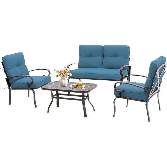 SUNCROWN 4 pezzi mobili da esterno patio set da conversazione divano a due posti