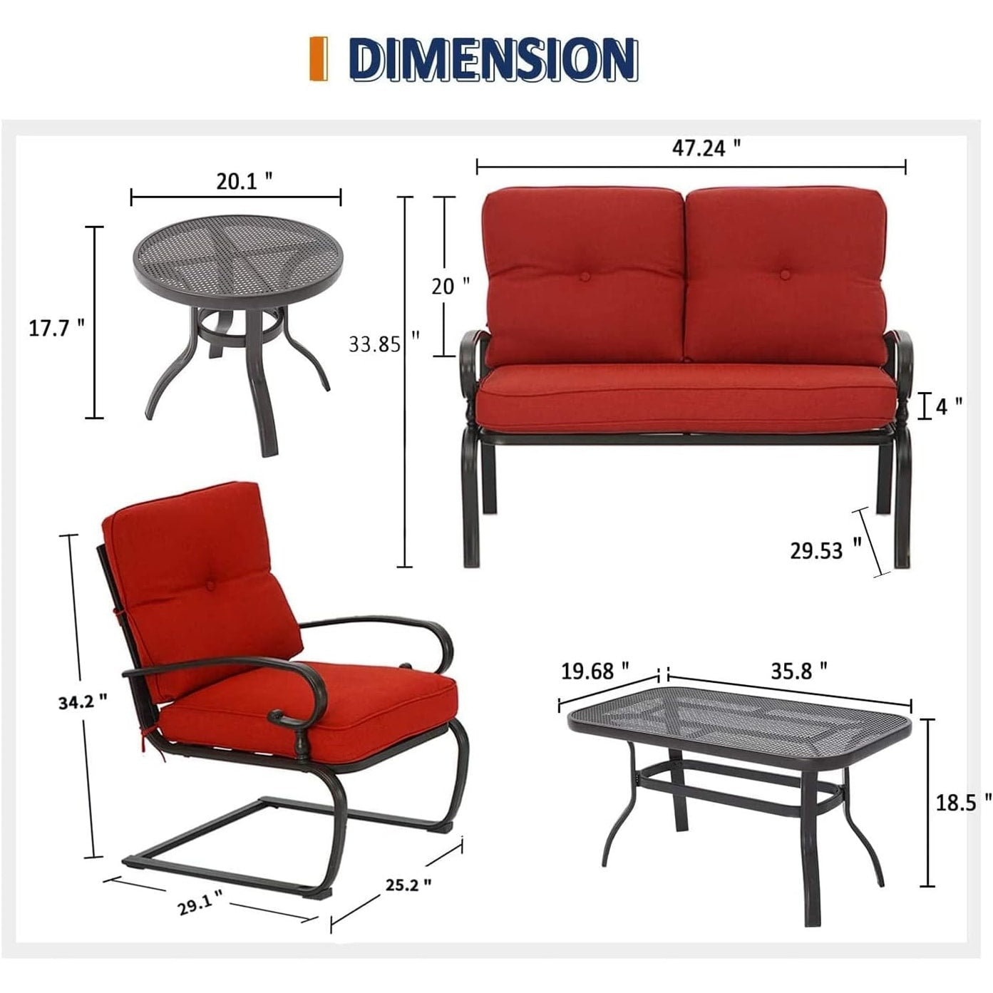 Set da conversazione per esterni SUNCROWN da 5 pezzi, panca da giardino e 2 sedie a sdraio con 2 tavolini da caffè
