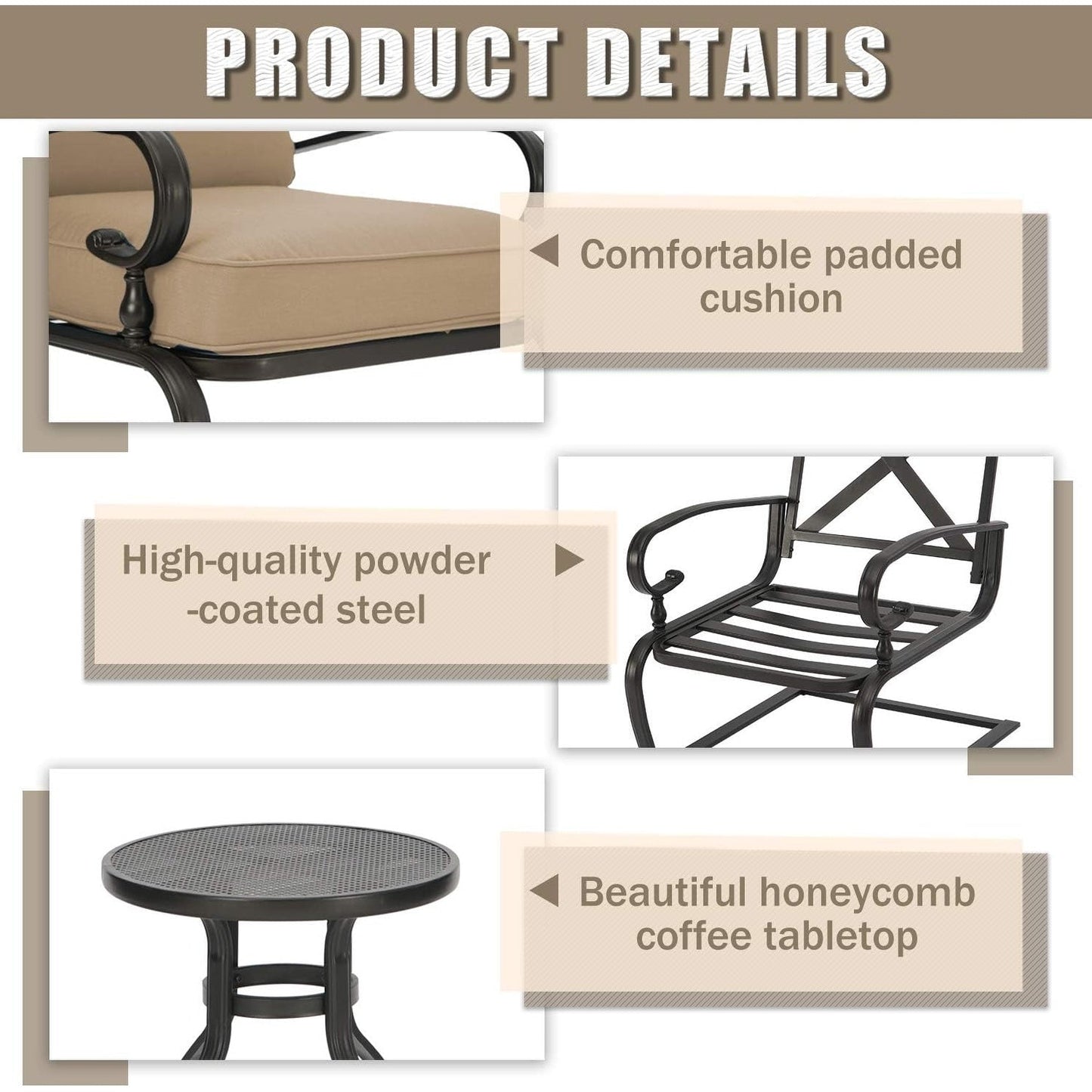 Set da conversazione per esterni SUNCROWN da 5 pezzi, panca da giardino e 2 sedie a sdraio con 2 tavolini da caffè