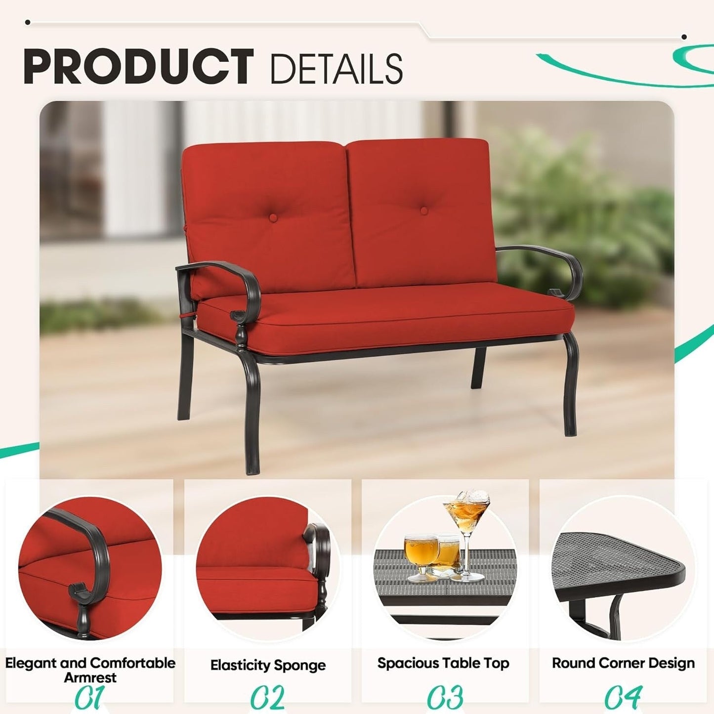 Set da conversazione per patio con mobili da esterno in metallo SUNCROWN da 7 pezzi