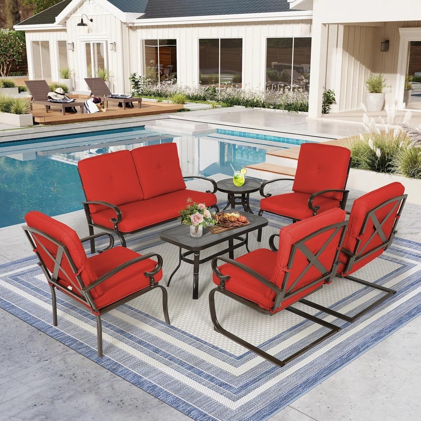 Set da conversazione per patio con mobili da esterno in metallo SUNCROWN da 7 pezzi