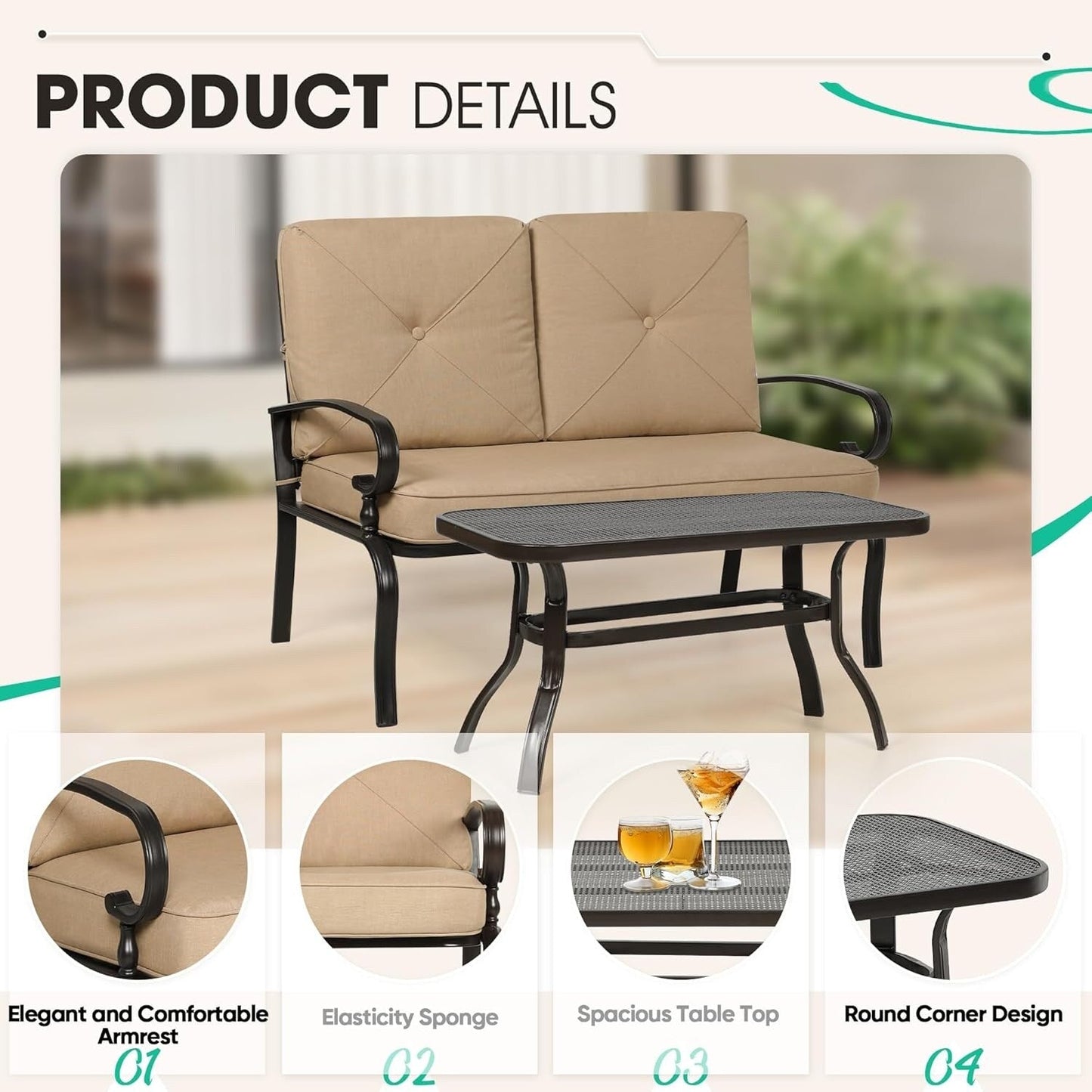 Set da conversazione per patio con mobili da esterno in metallo SUNCROWN da 7 pezzi