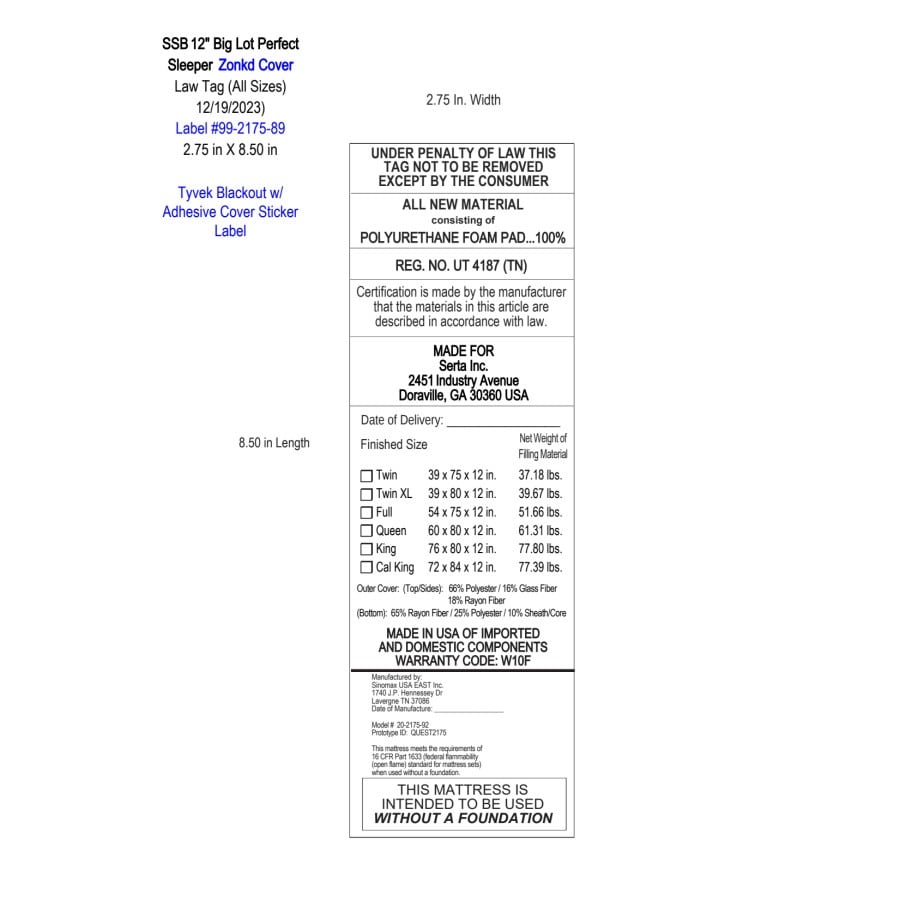 Materasso in memory foam Serta Perfect Sleeper 12 in gel a media rigidità in una scatola