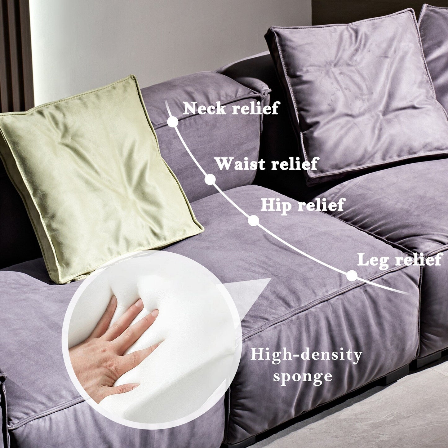 Divano quadrato 110'' Masha Velvet a quattro posti per divano letto da soggiorno