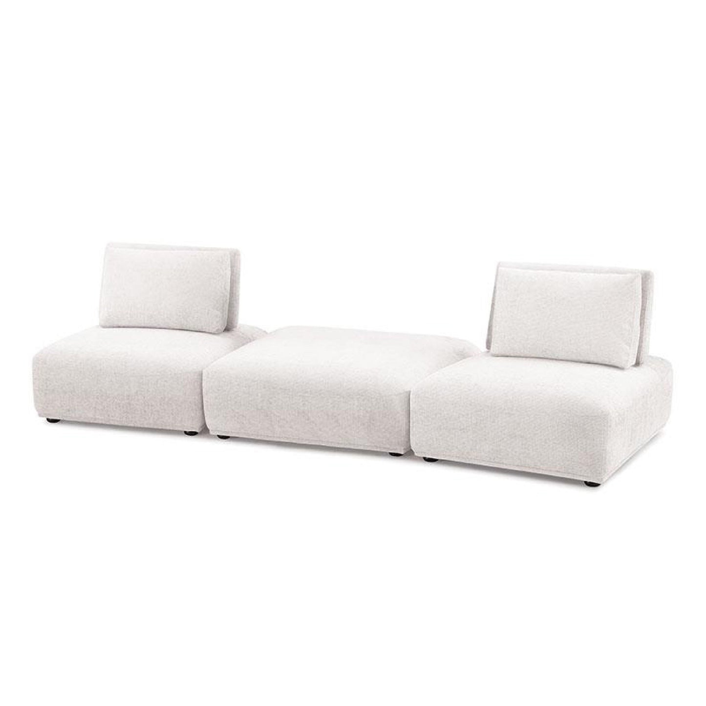 Divano modulare Stavan a 2 posti, pouf, bianco bouclé, schienali regolabili