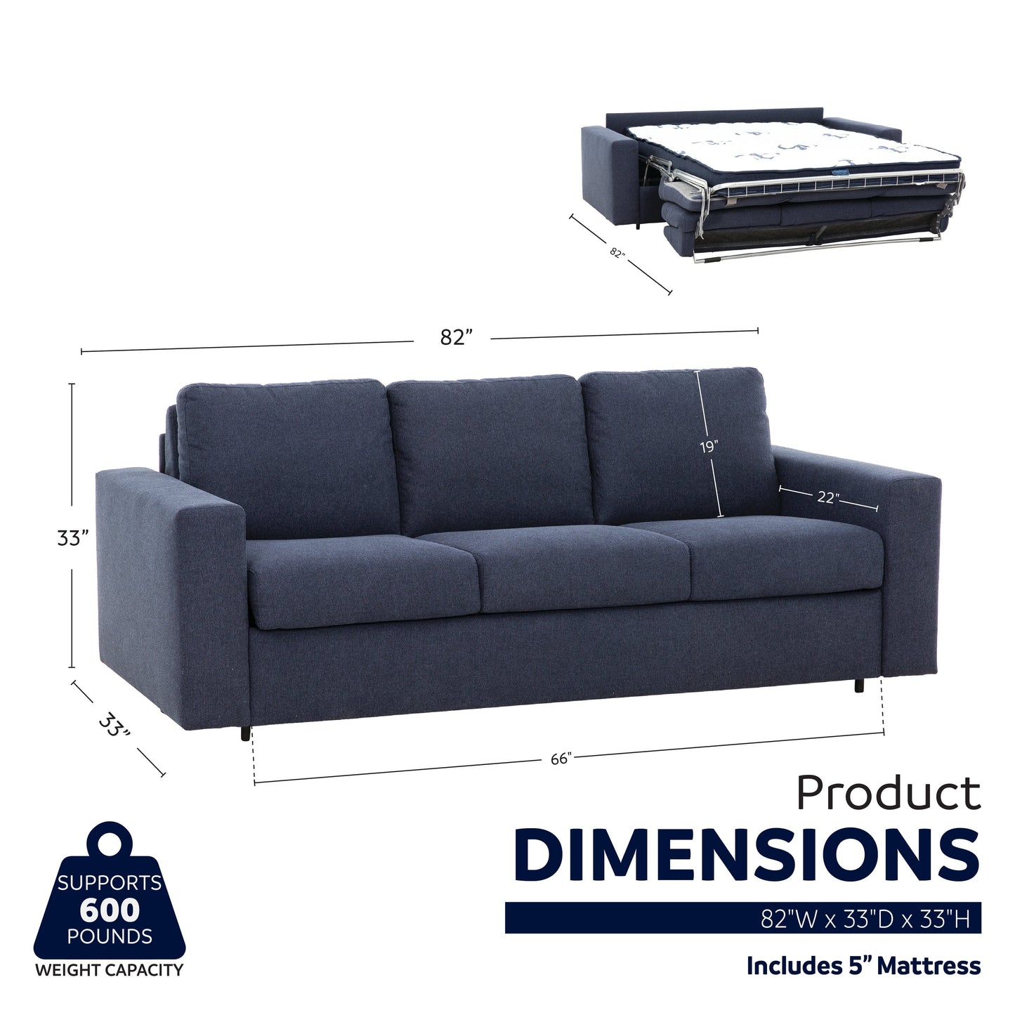 Divano letto matrimoniale Stearns & Foster® Paolo da 82 pollici con materasso in memory foam da 5 pollici