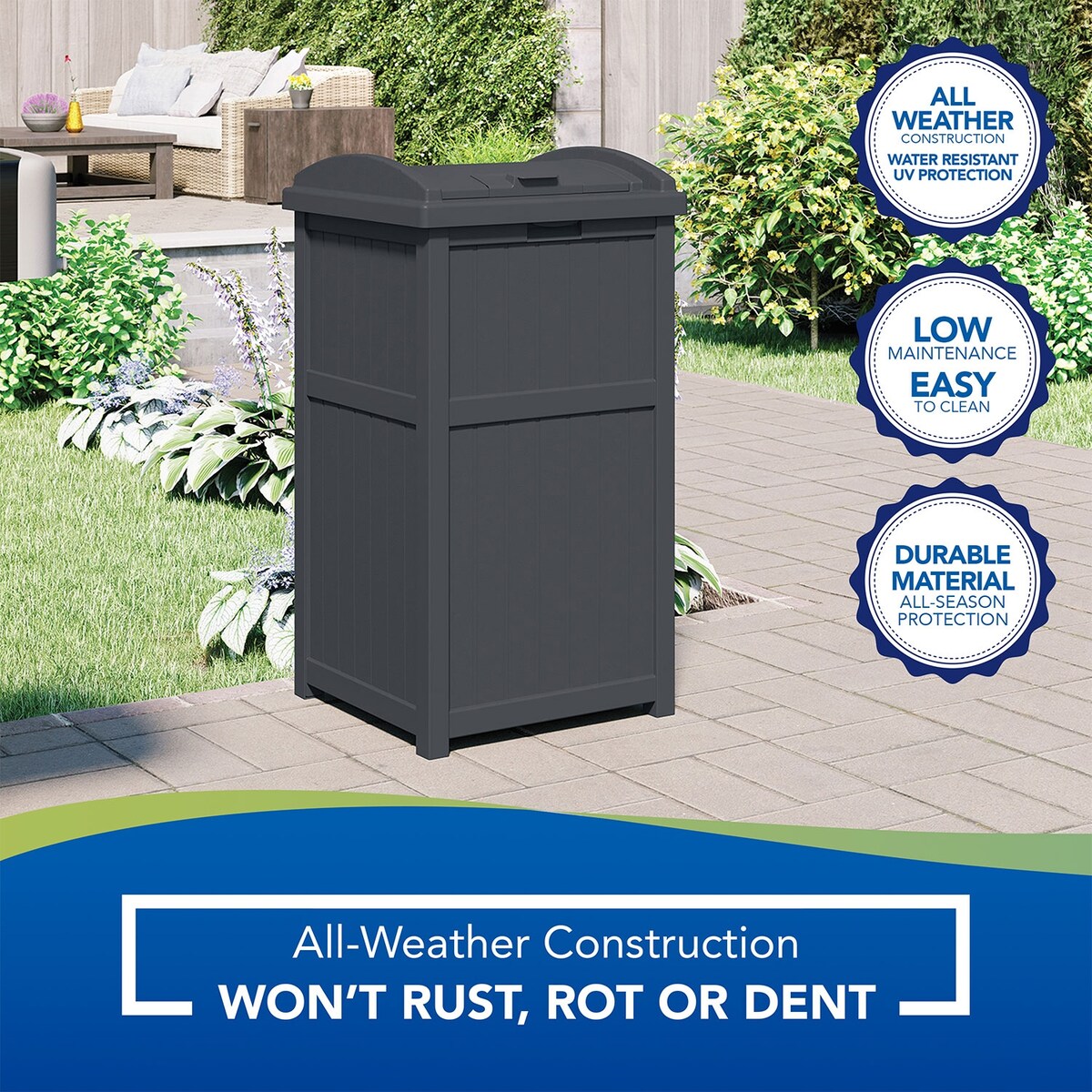 Suncast 30 Gallon Hideaway Trash, bidoni per rifiuti per esterni e cyberspazio