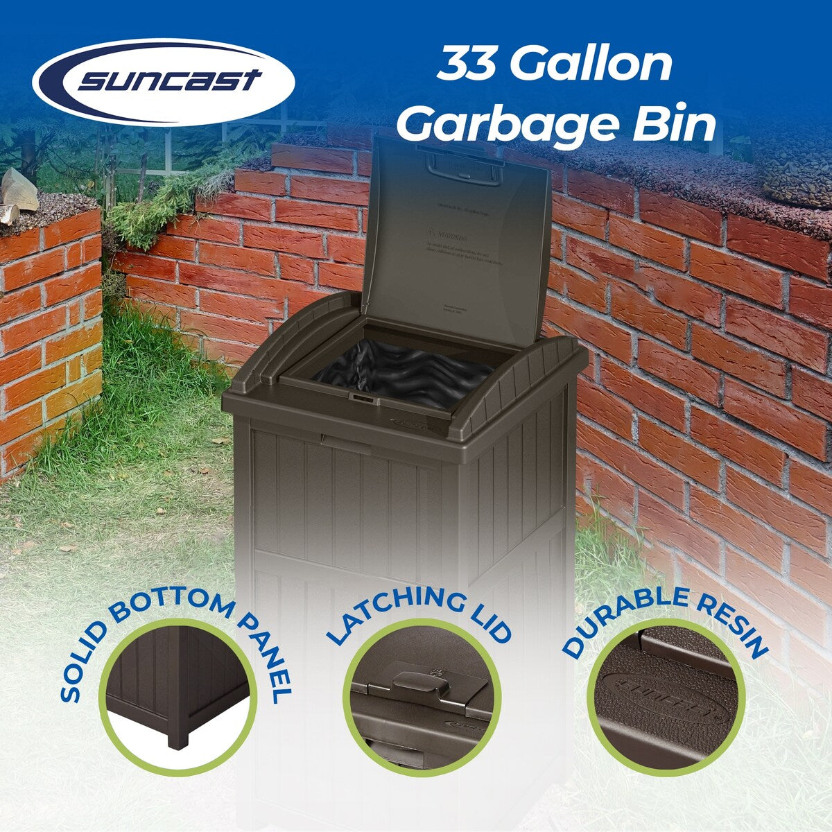 Suncast 30 Gallon Hideaway Trash, bidoni per rifiuti per esterni e cyberspazio