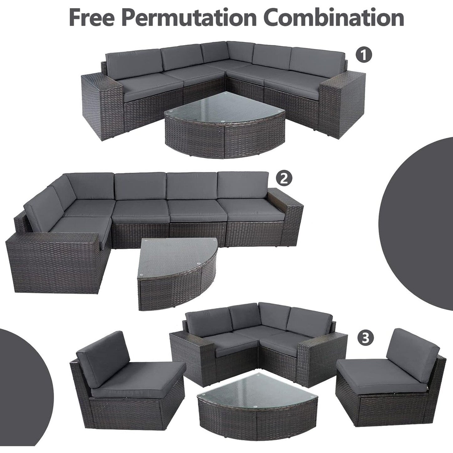 Set di divani componibili in rattan marrone da 6 pezzi Suncrown per esterni con tavolo