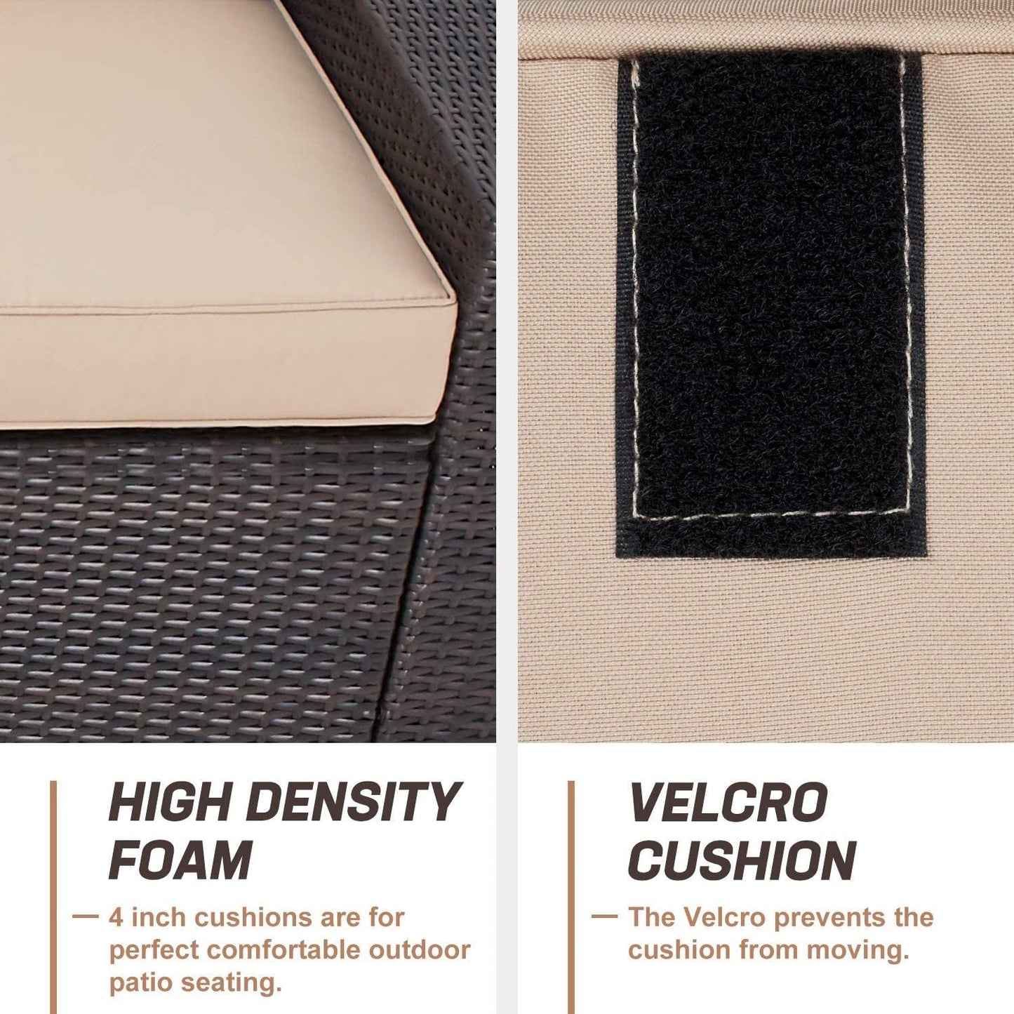 Set di divani componibili in rattan marrone da 6 pezzi Suncrown per esterni con tavolo