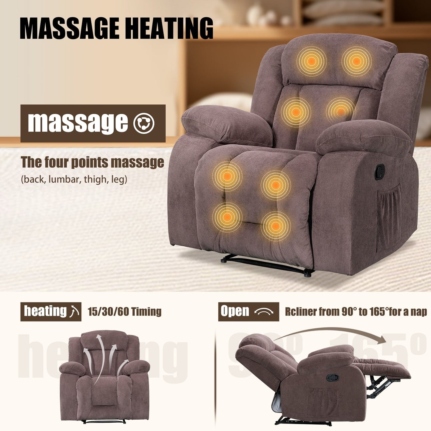 Poltrona reclinabile riscaldabile e massaggiante di dimensioni standard super confortevole