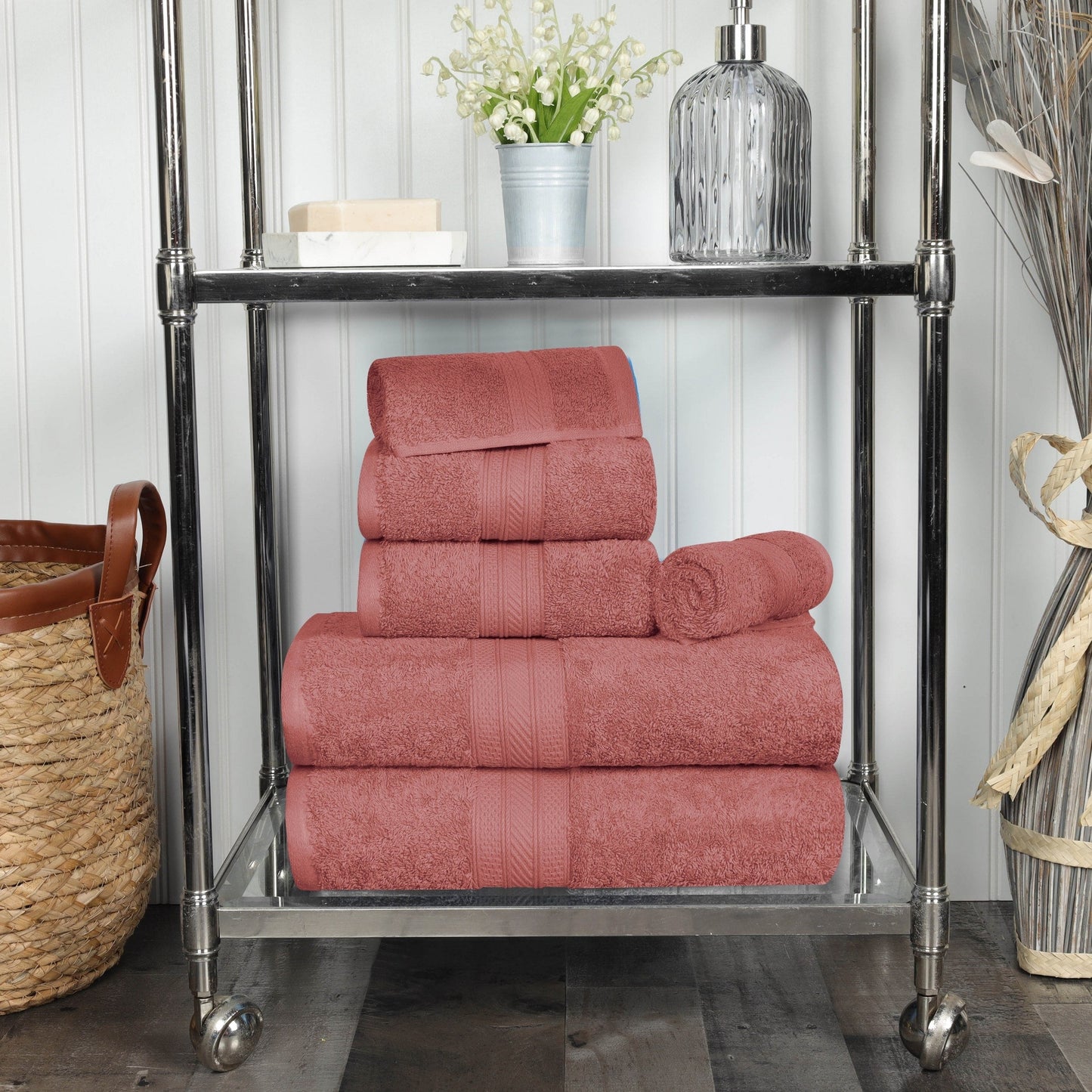 Set di asciugamani di qualità superiore in cotone pettinato a fibra lunga, 6 pezzi