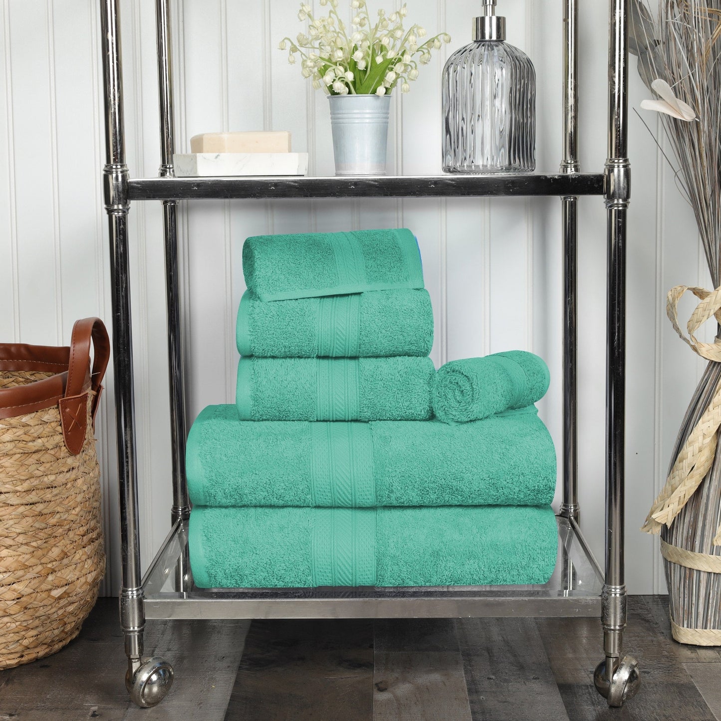 Set di asciugamani di qualità superiore in cotone pettinato a fibra lunga, 6 pezzi