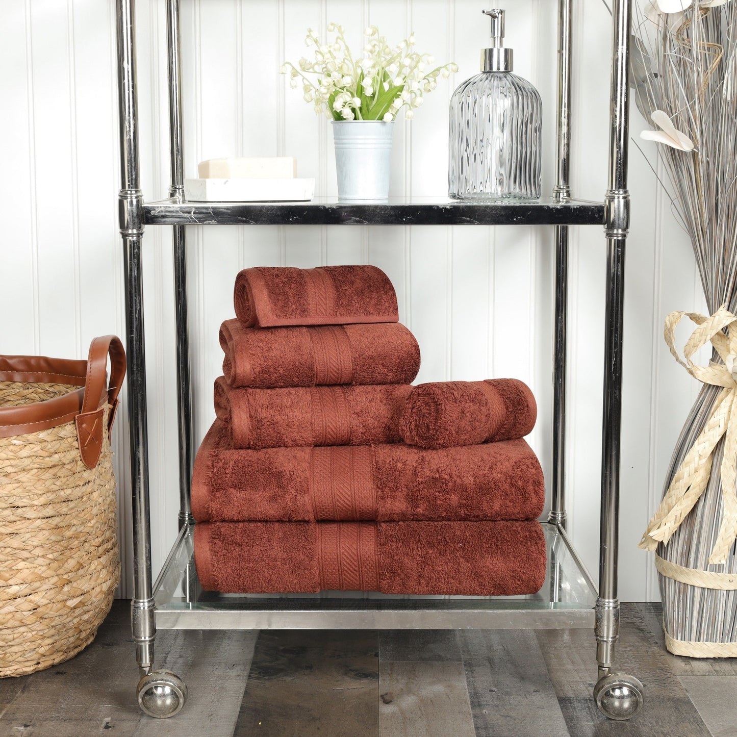 Set di asciugamani di qualità superiore in cotone pettinato a fibra lunga, 6 pezzi