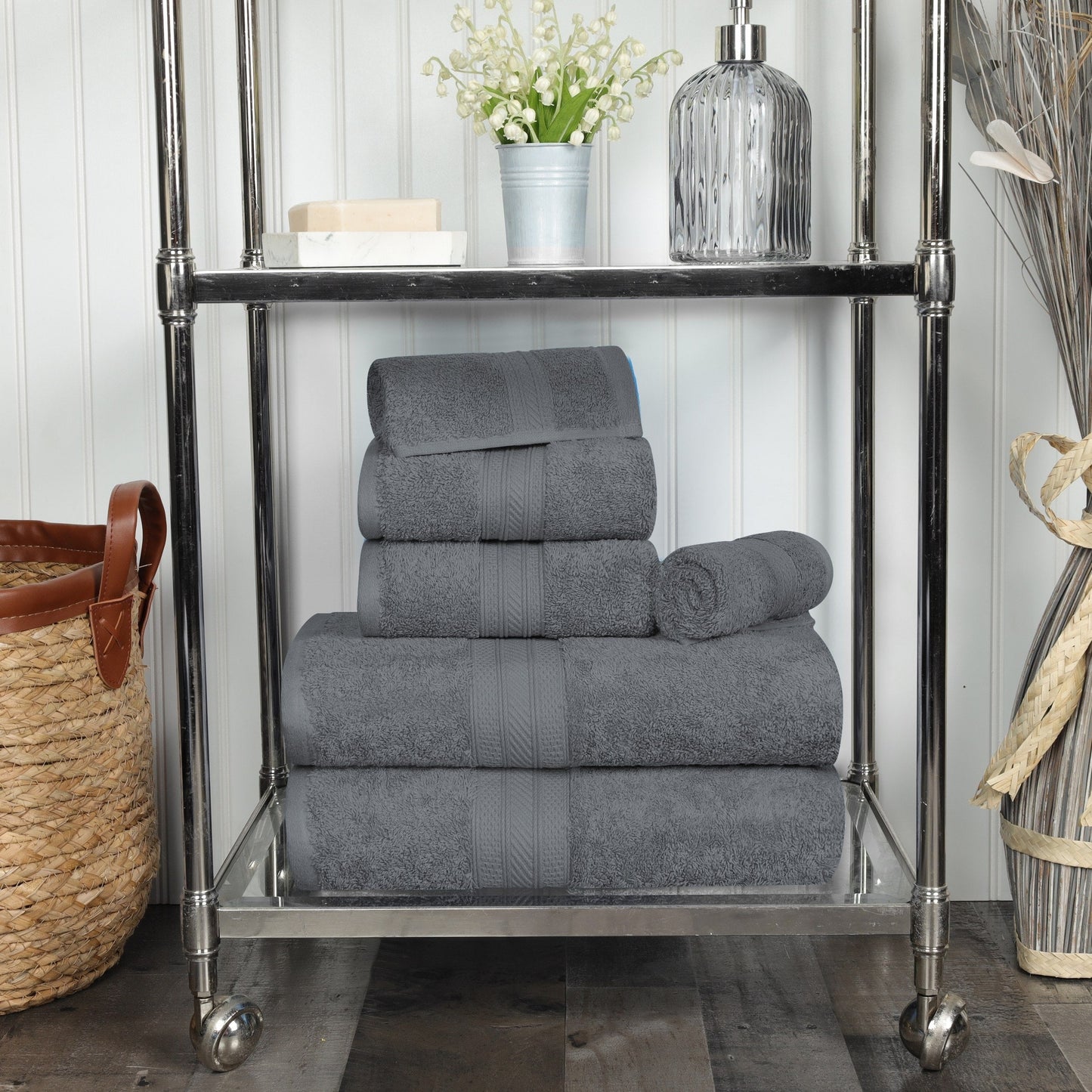 Set di asciugamani di qualità superiore in cotone pettinato a fibra lunga, 6 pezzi