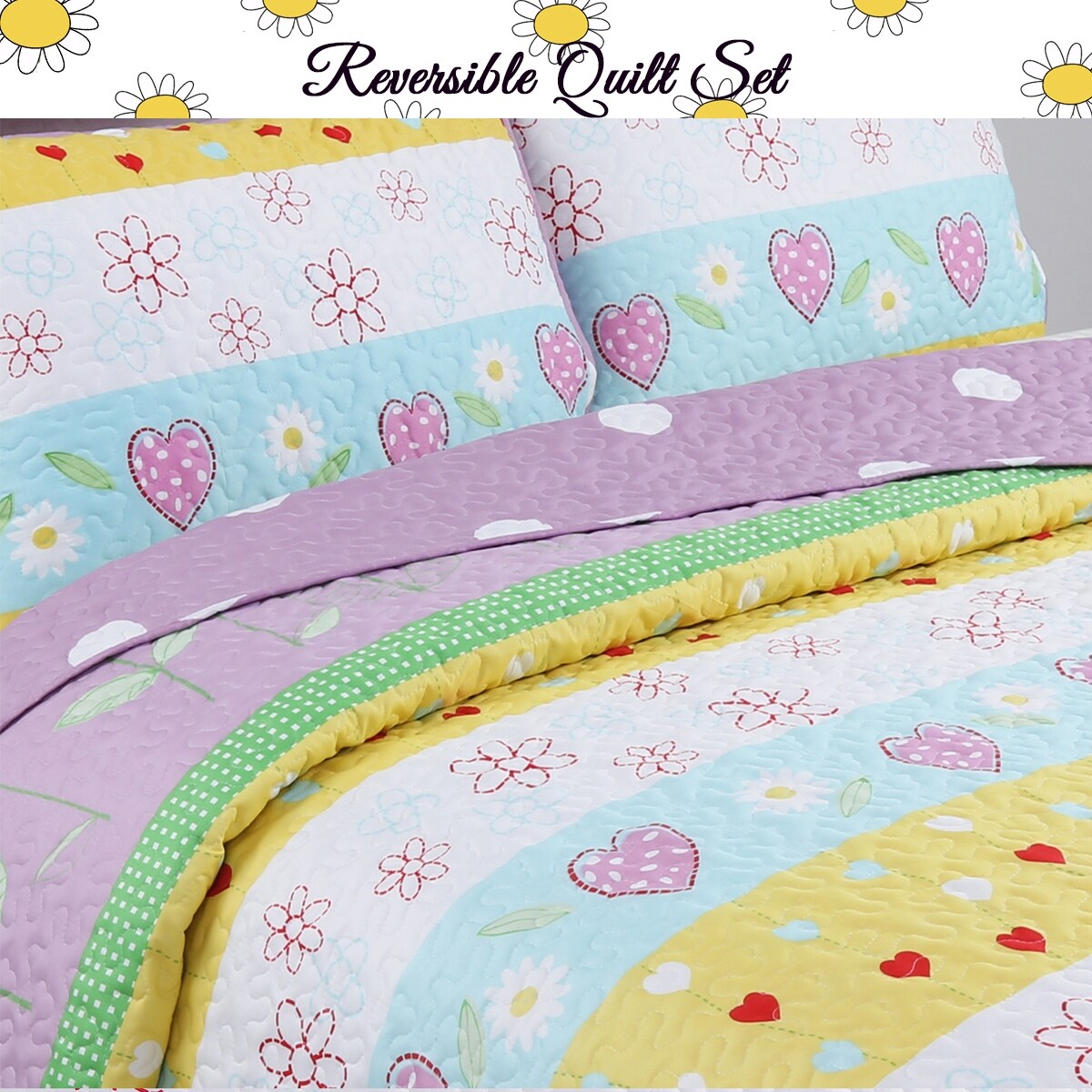 Set di biancheria da letto reversibile con trapunta a forma di cuore floreale viola/bianco Taylor & Olive