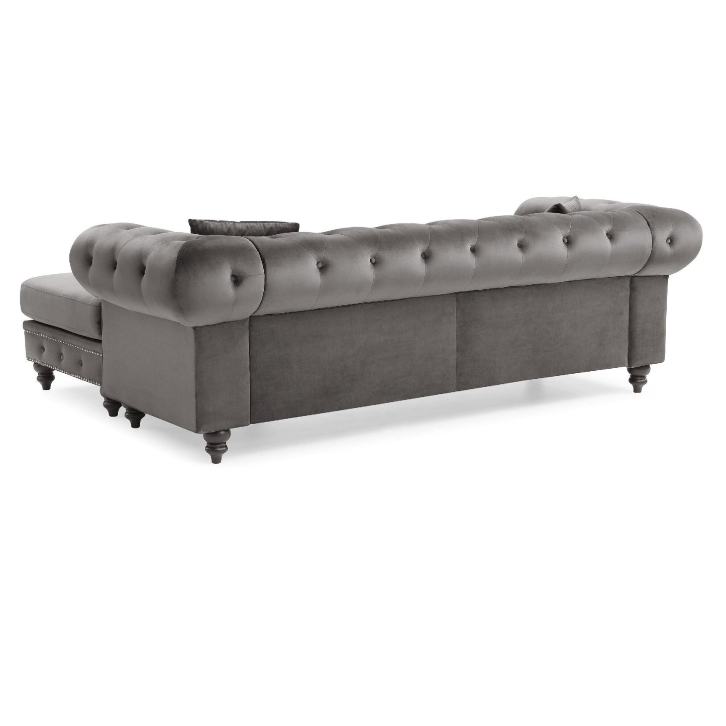 Divano componibile a 3 posti a L in velluto trapuntato con cuscini decorativi - 98 - Grigio scuro