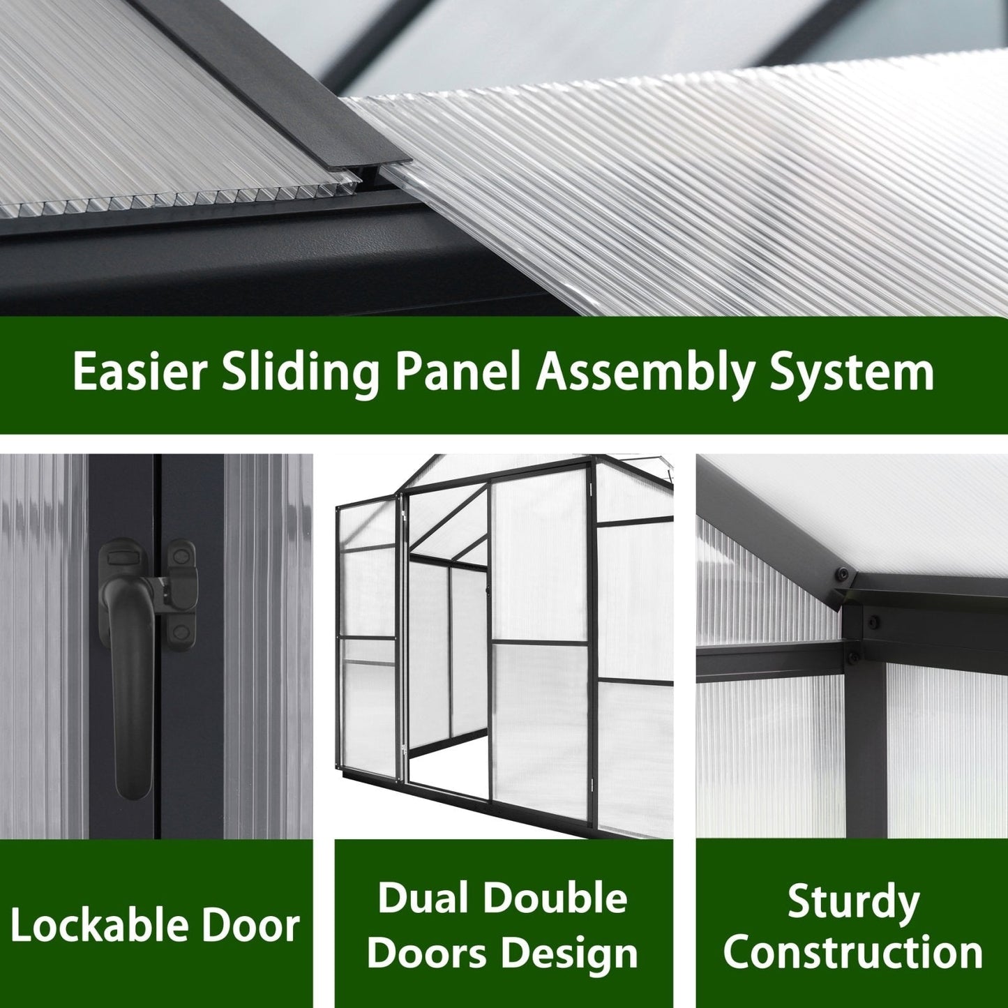 Kit serra da giardino in alluminio VEIKOUS con tetto regolabile e porta con serratura, grigio