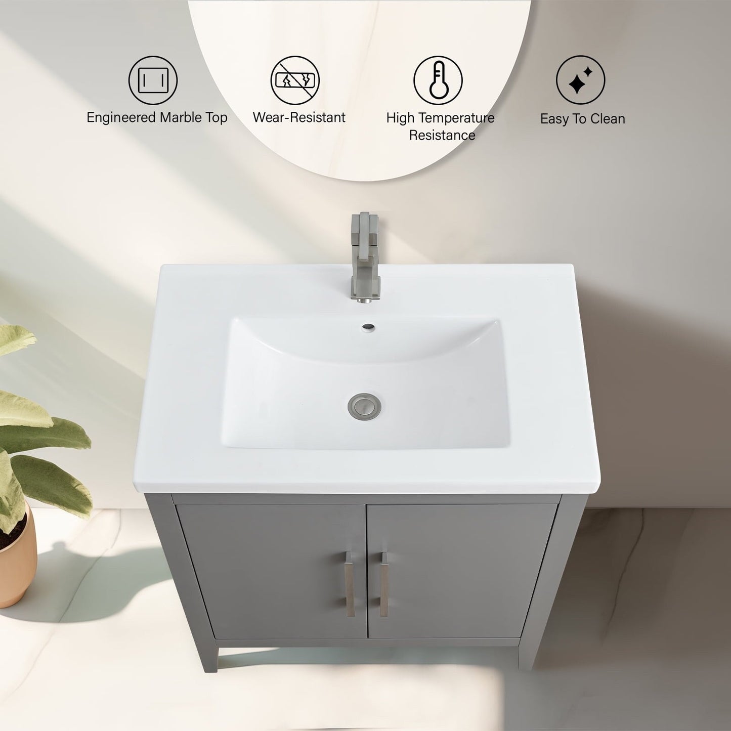 Mobiletto per lavabo da bagno Vanity Art 20 o 24 o 30 con piano in ceramica