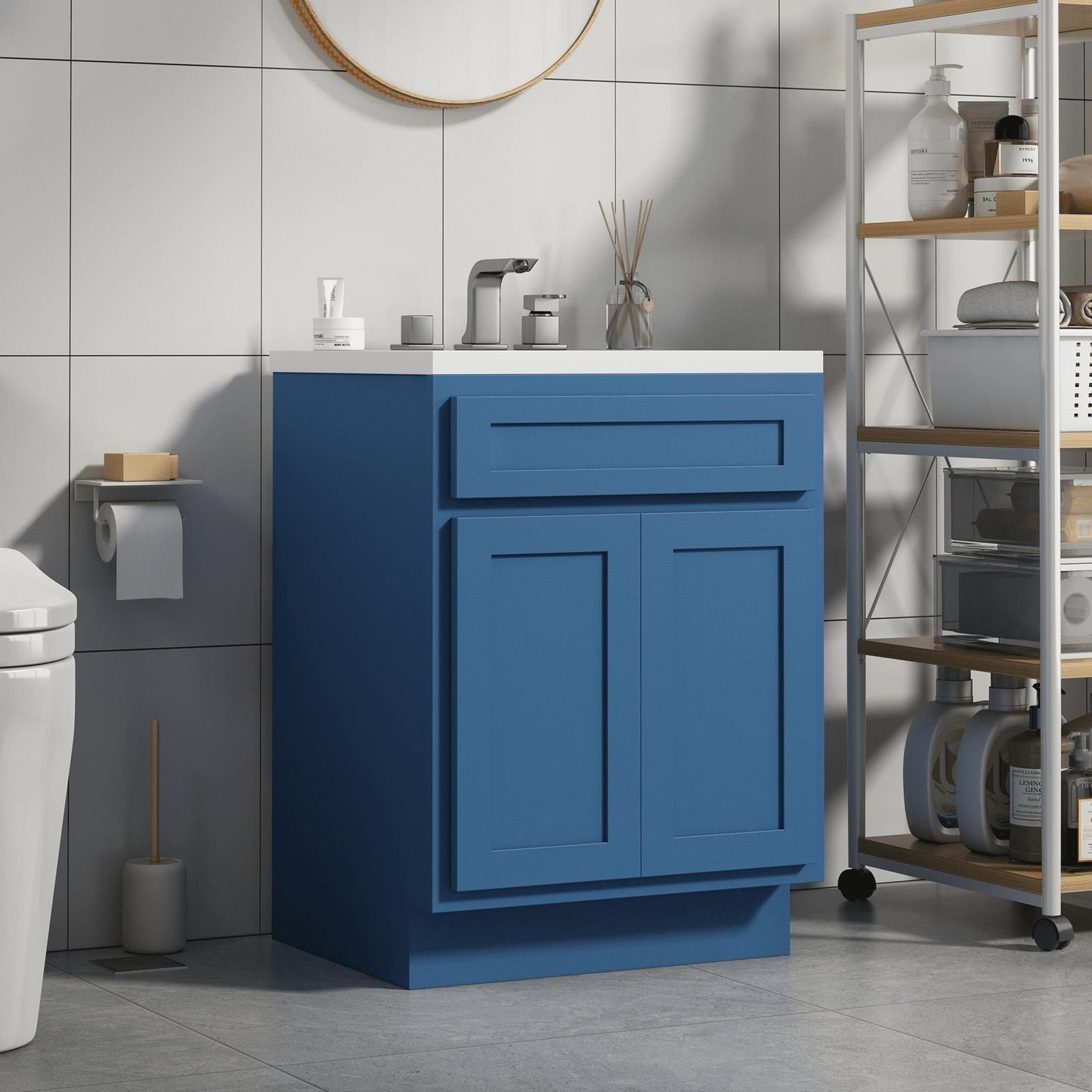 Mobiletto per lavabo da bagno Vanity Art in legno massello da 24 pollici con lavabo singolo