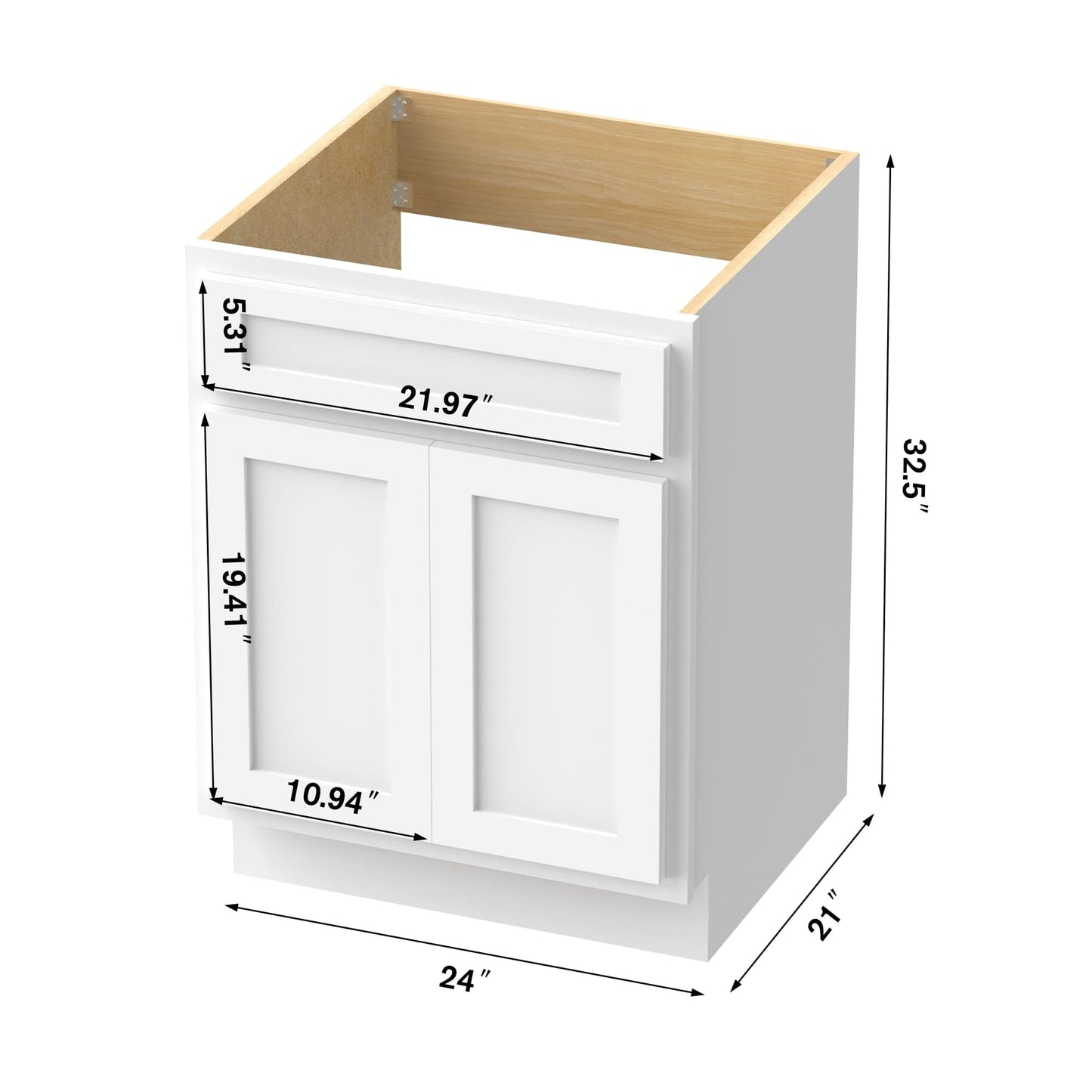 Mobiletto per lavabo da bagno Vanity Art in legno massello da 24 pollici con lavabo singolo