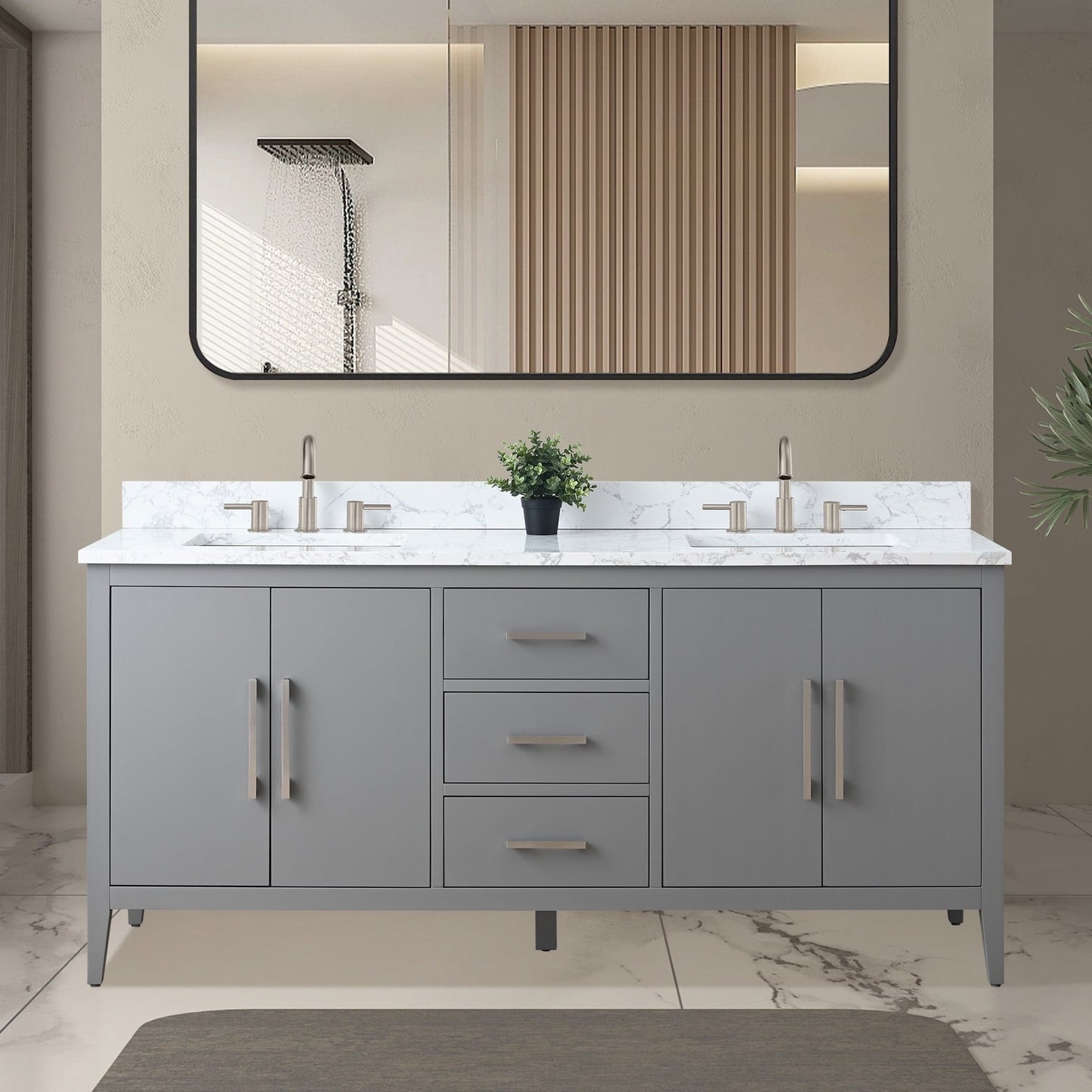 Mobiletto per lavabo da bagno Vanity Art 72 con doppio lavabo e piano in marmo ingegnerizzato