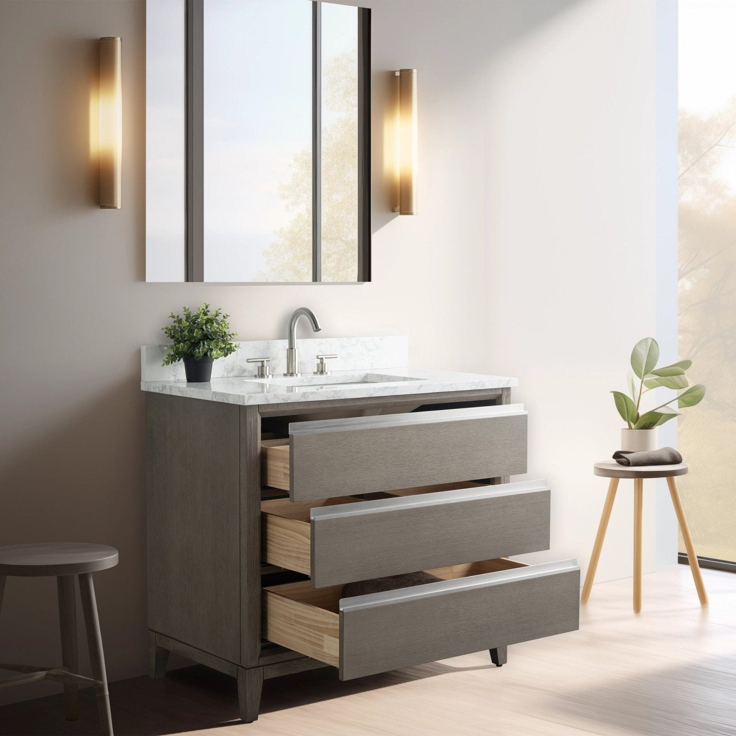 Mobile bagno Vanity Art con lavabo in ceramica e piano in marmo ingegnerizzato