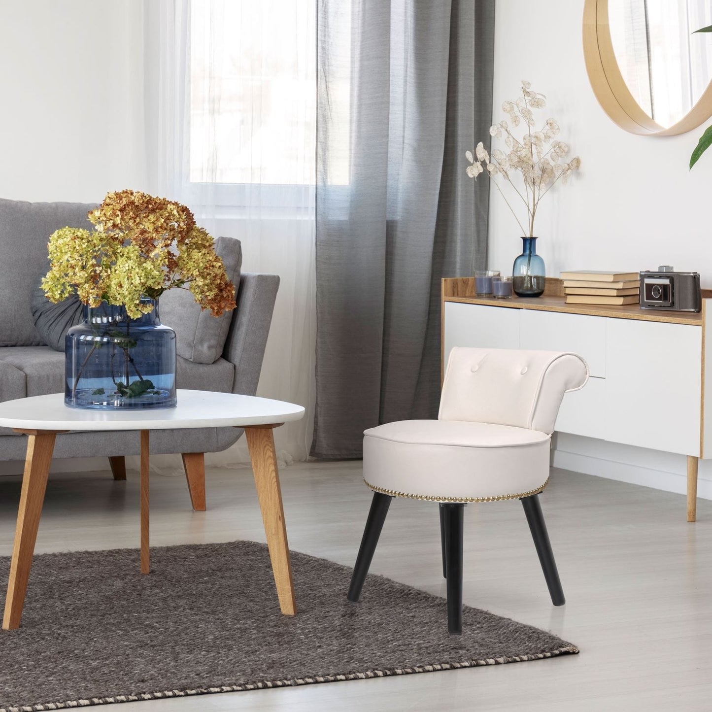 Sedia da trucco VEIKOUS con schienale basso e gambe in legno - 17,3 x 15,7 x 25,1