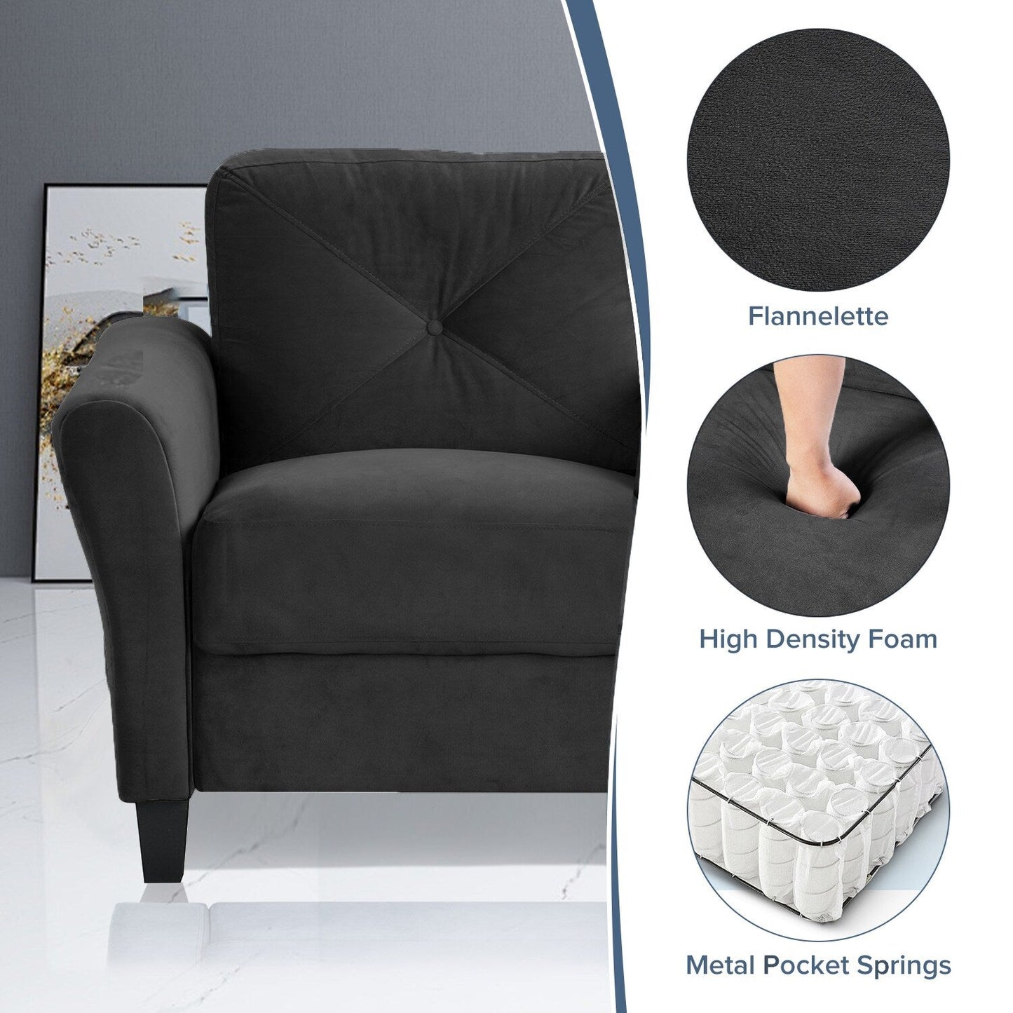 Divano componibile a 2 posti in velluto con cuscini staccabili