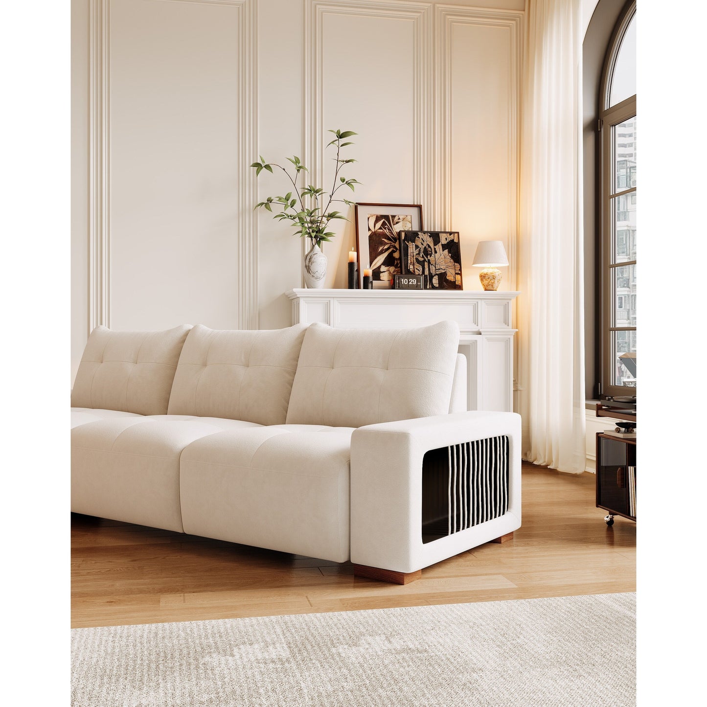 Divano a 3 posti in velluto con tessuto antigraffio per gatti