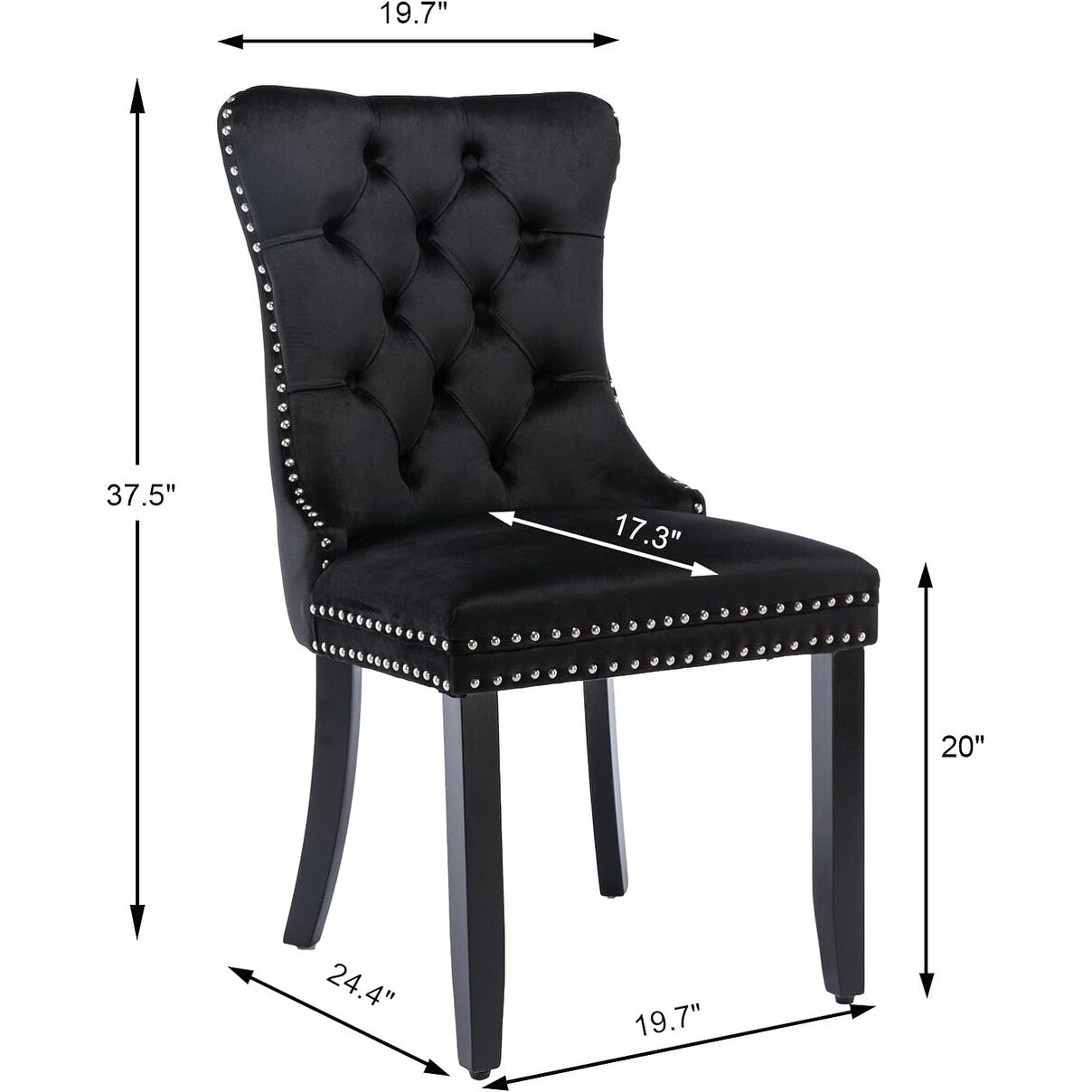 Set di 2 sedie da pranzo in velluto, sedie da pranzo trapuntate con schienale a borchie e anello di chiusura - 25,5×19,7×37,4 pollici