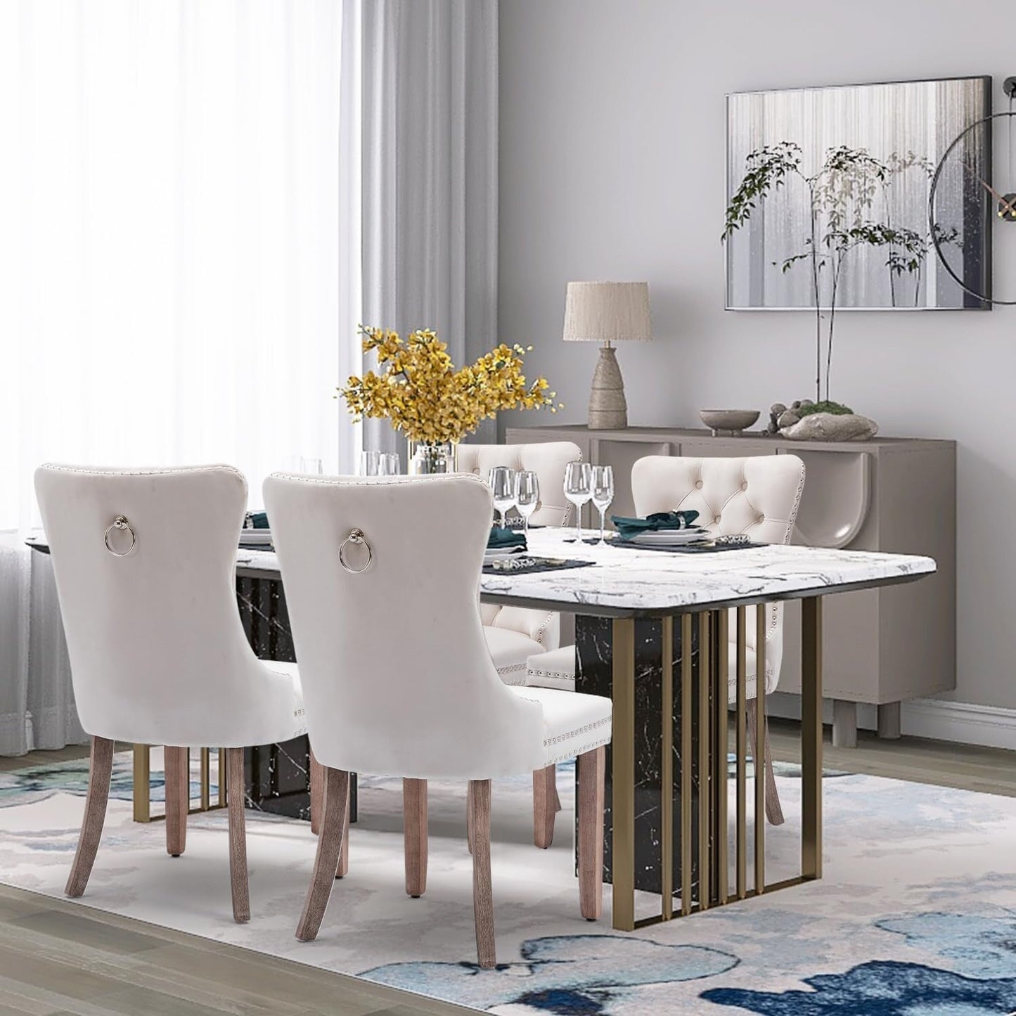 Set di 2 sedie da pranzo in velluto, sedie da pranzo trapuntate con schienale a borchie e anello di chiusura - 25,5×19,7×37,4 pollici