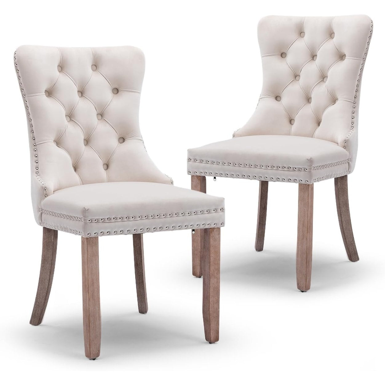 Set di 2 sedie da pranzo in velluto, sedie da pranzo trapuntate con schienale a borchie e anello di chiusura - 25,5×19,7×37,4 pollici