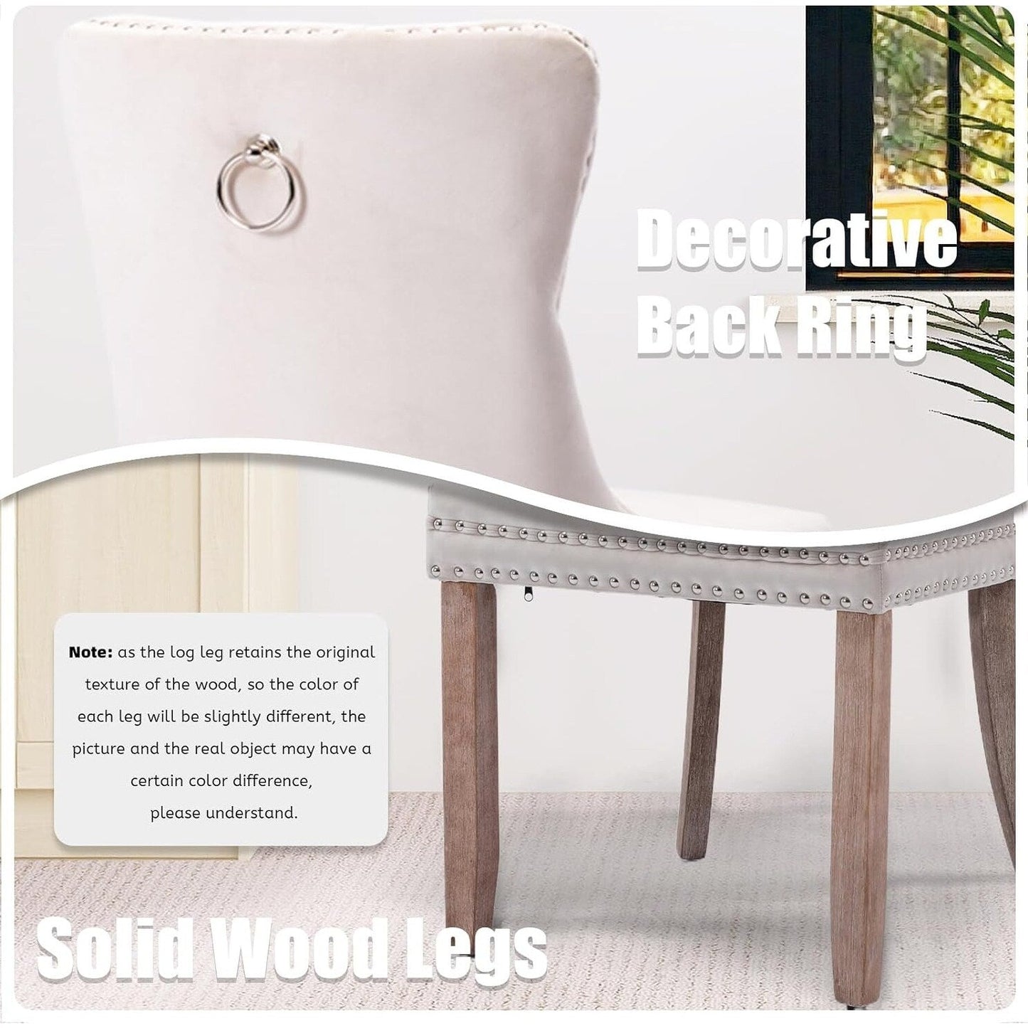 Set di 2 sedie da pranzo in velluto, sedie da pranzo trapuntate con schienale a borchie e anello di chiusura - 25,5×19,7×37,4 pollici