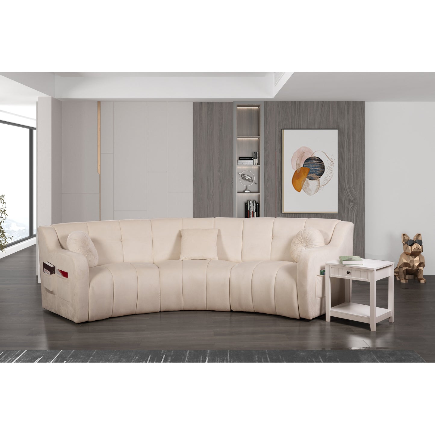 Divano modulare da pavimento simmetrico curvo senza gambe in velluto - 127