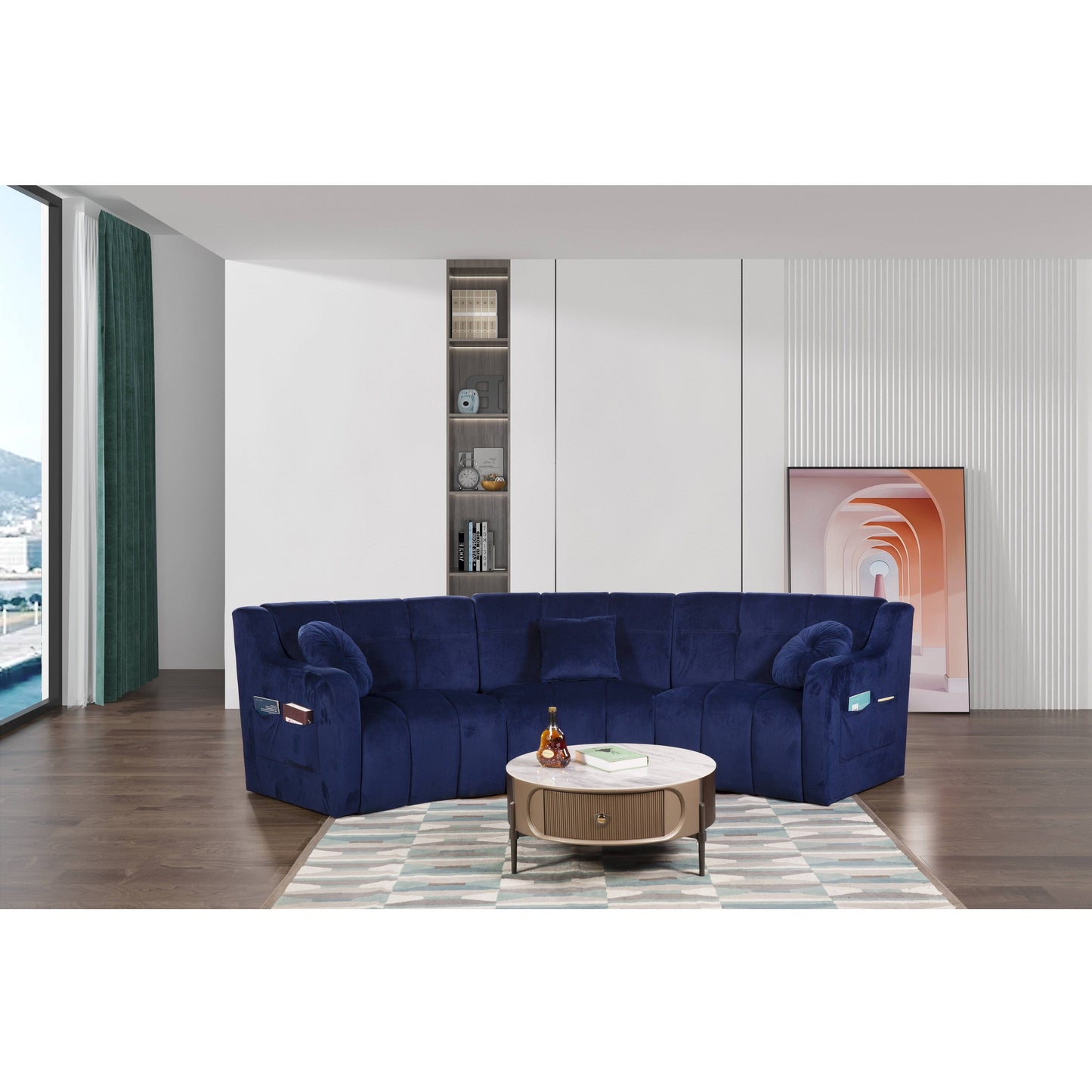 Divano modulare da pavimento simmetrico curvo senza gambe in velluto - 127