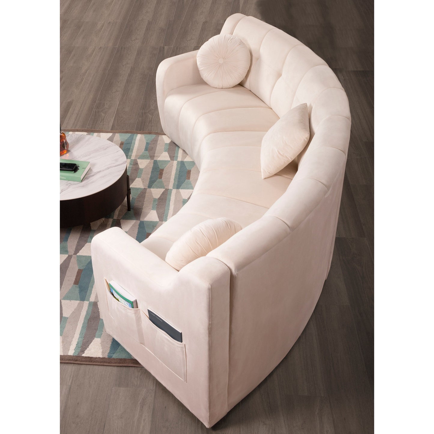 Divano modulare da pavimento simmetrico curvo senza gambe in velluto - 127