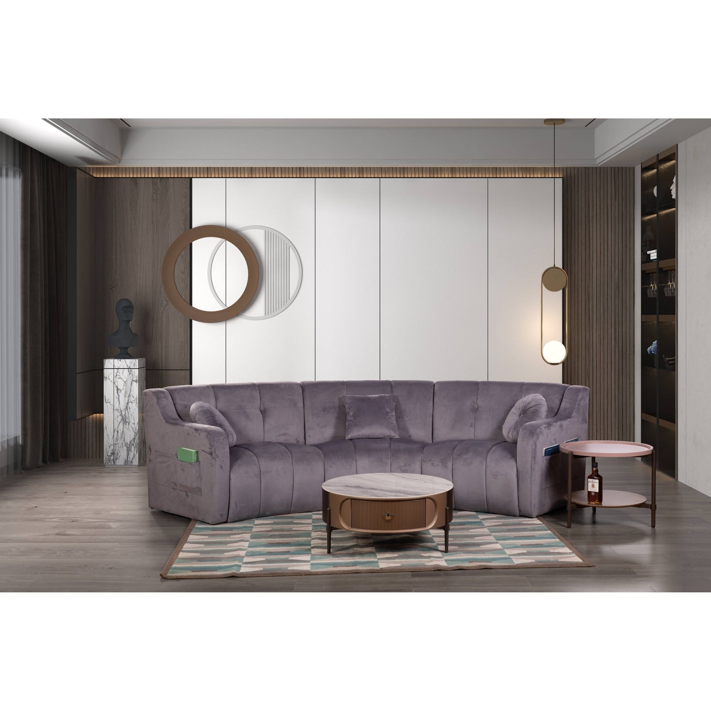 Divano modulare da pavimento simmetrico curvo senza gambe in velluto - 127