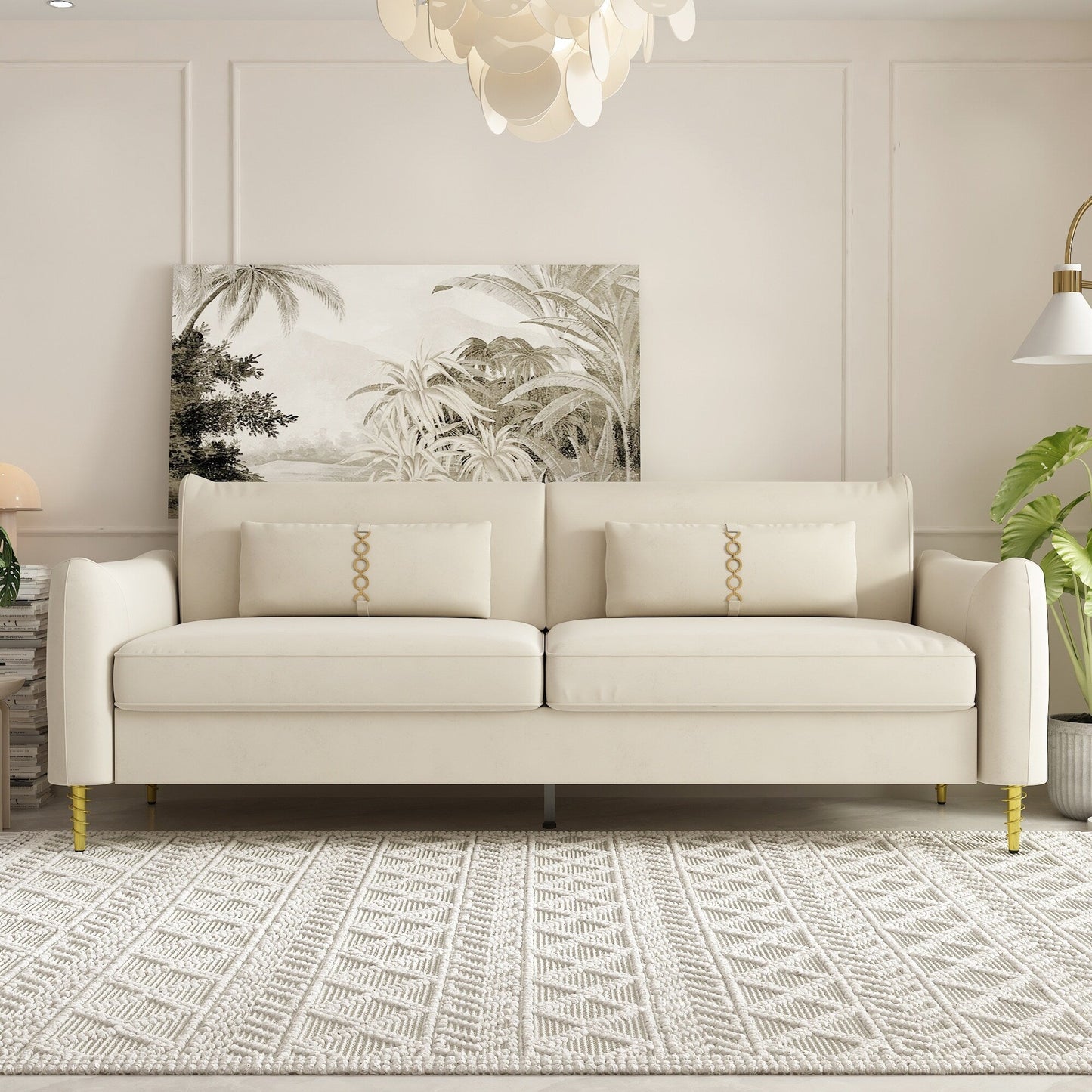 Divano a due posti in velluto con gambe dorate