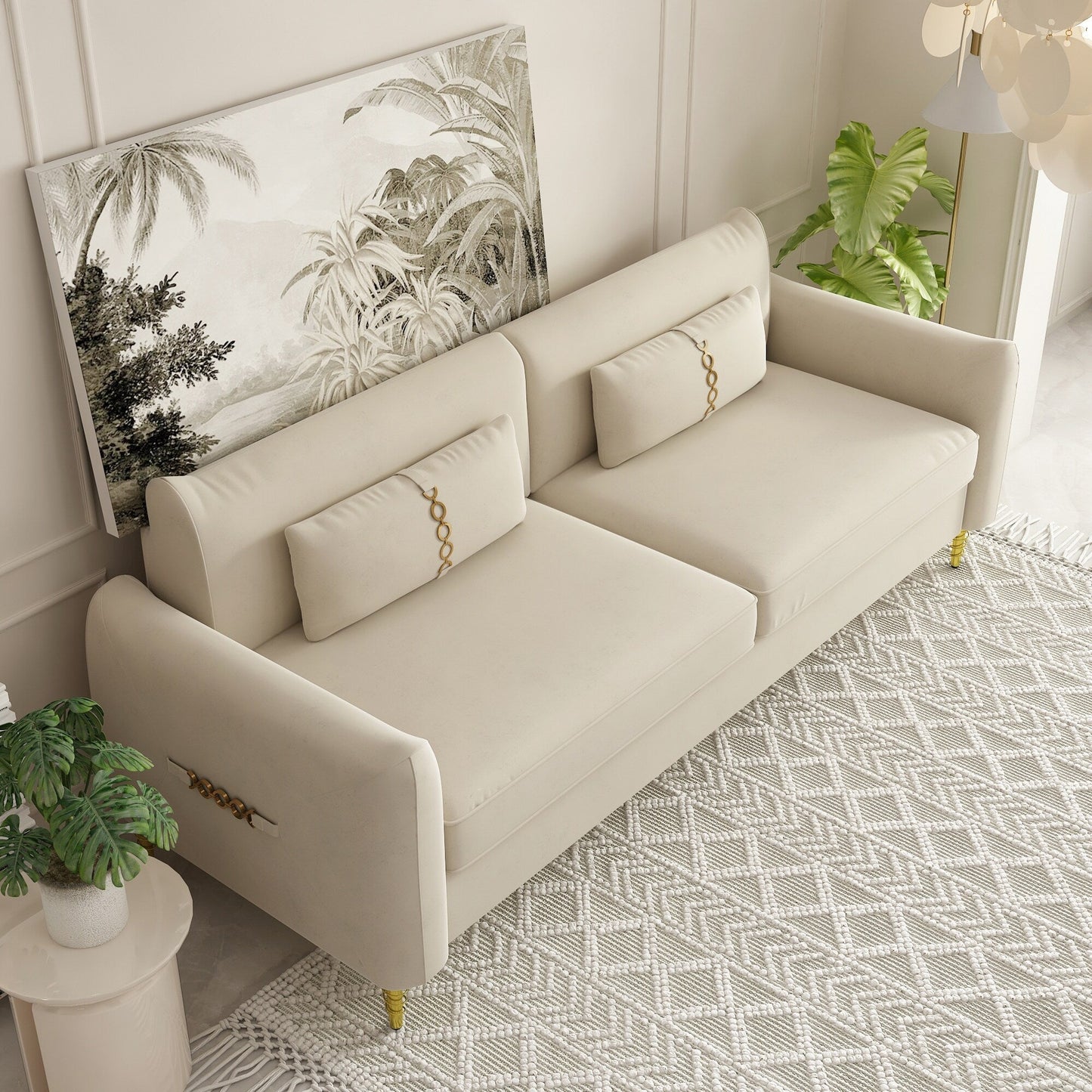 Divano a due posti in velluto con gambe dorate