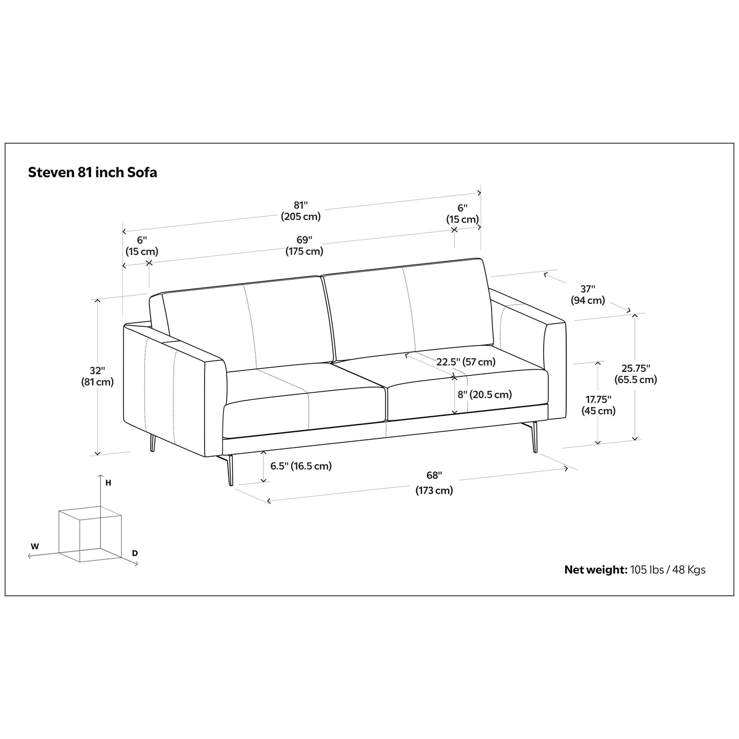 Divano moderno WYNDENHALL Danbury Mid-Century da 81 pollici in vera pelle