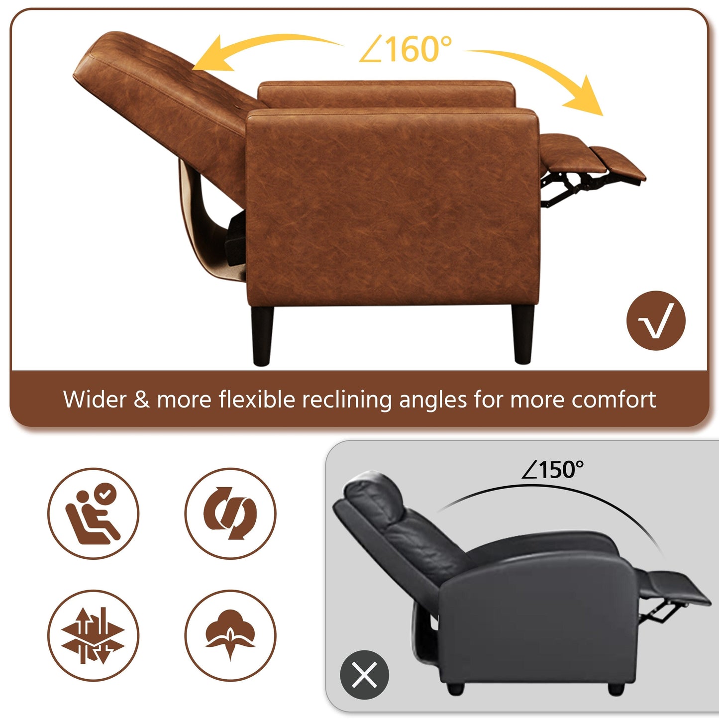 Divano moderno reclinabile in similpelle con poggiapiedi regolabile e imbottito Yaheetech