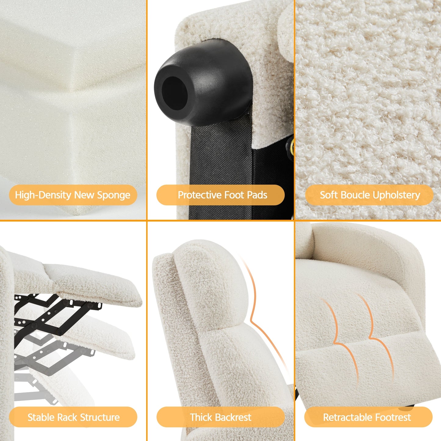 Divano reclinabile imbottito Yaheetech, poltrona reclinabile regolabile, avorio