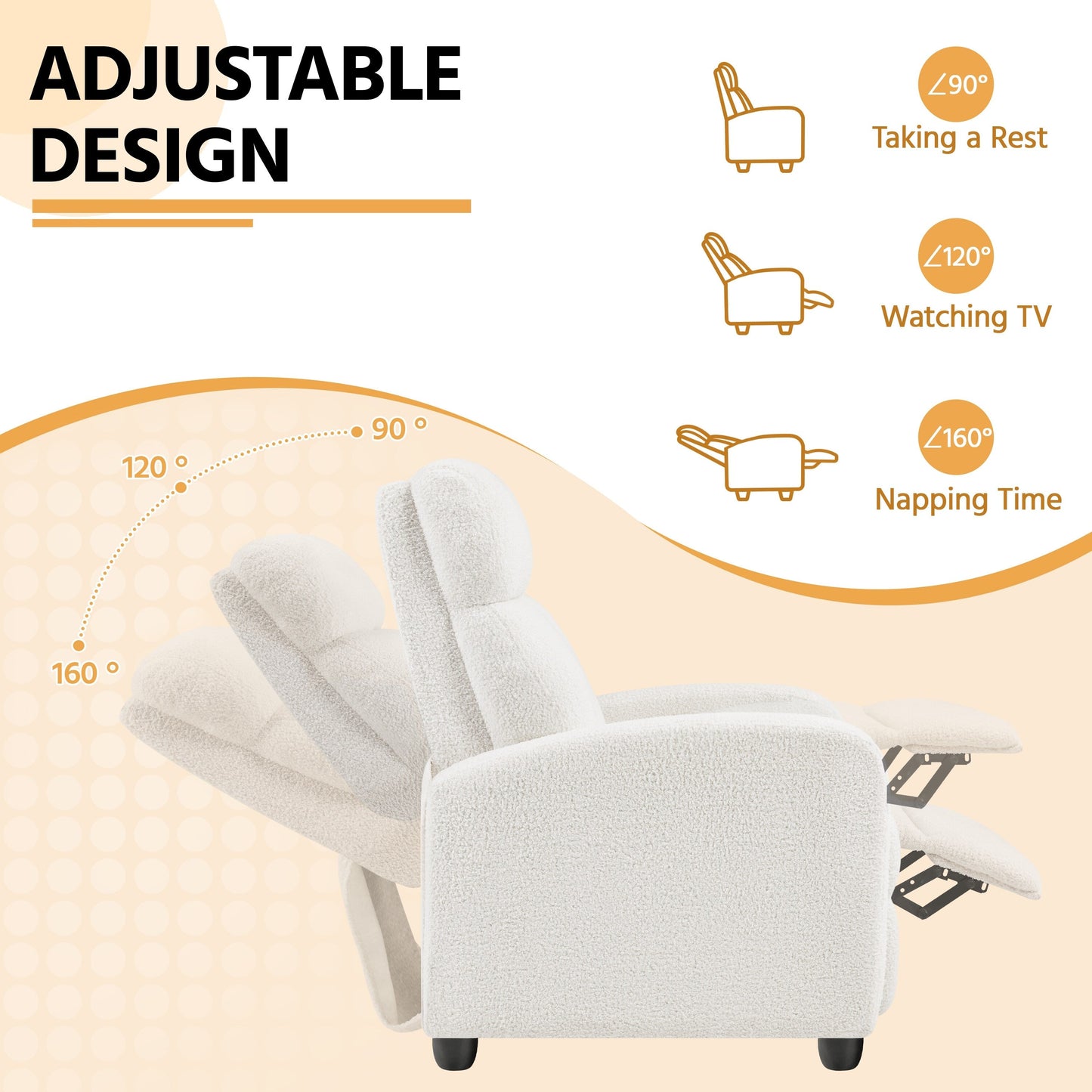 Divano reclinabile imbottito Yaheetech, poltrona reclinabile regolabile, avorio