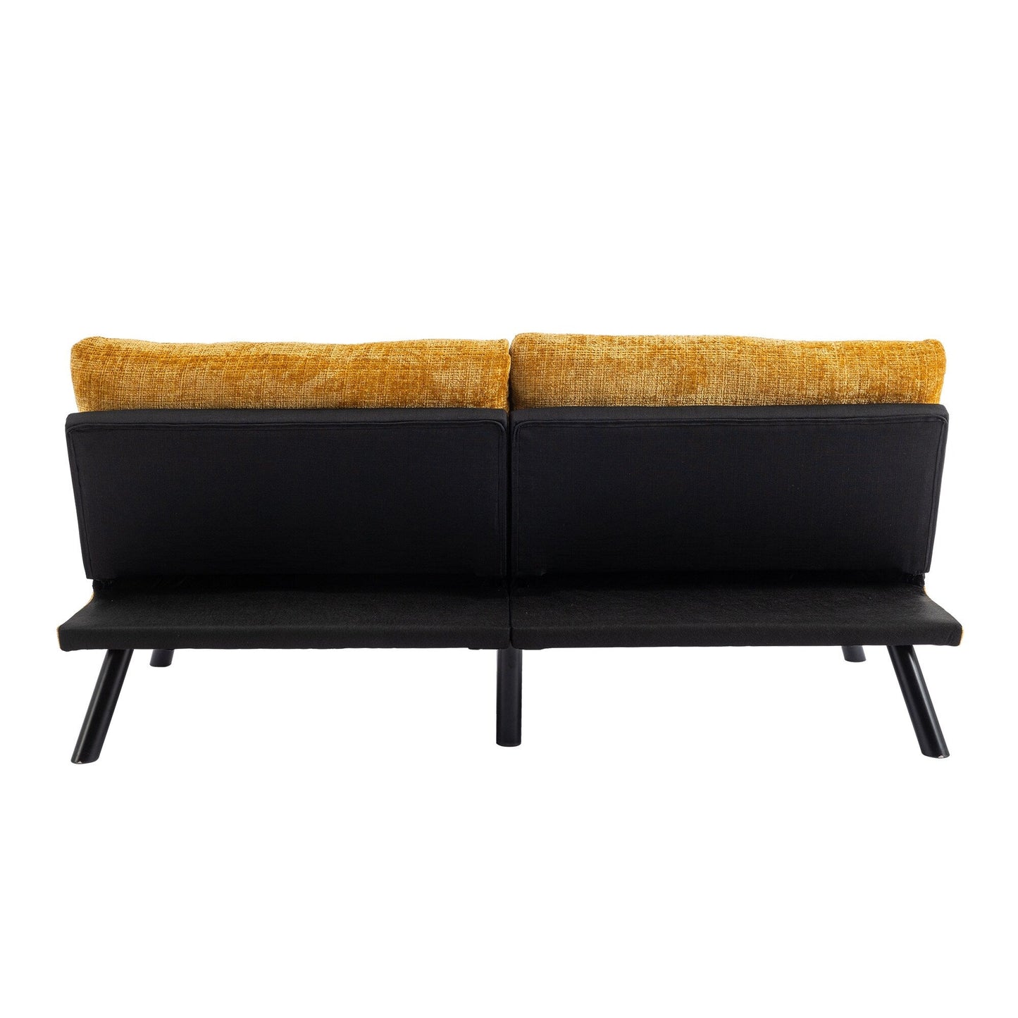 Divano letto futon convertibile in ciniglia giallo da 75,6 pollici con gambe in metallo per soggiorno