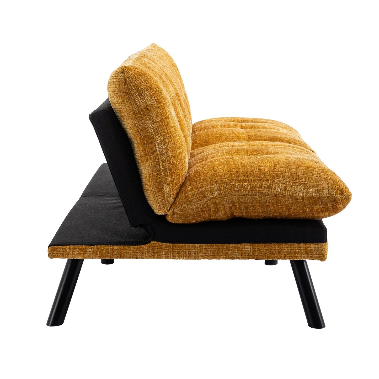 Divano letto futon convertibile in ciniglia giallo da 75,6 pollici con gambe in metallo per soggiorno