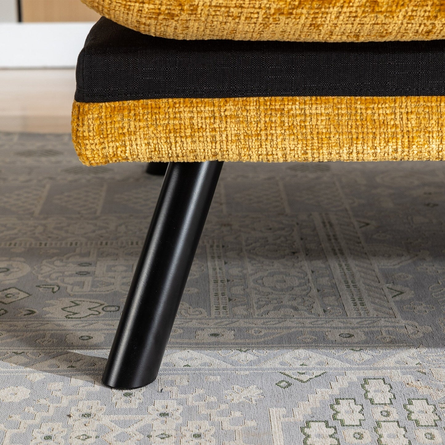Divano letto futon convertibile in ciniglia giallo da 75,6 pollici con gambe in metallo per soggiorno