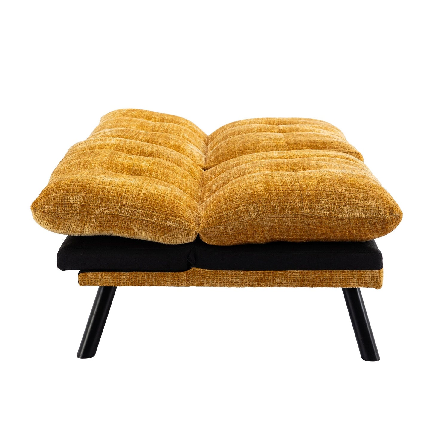 Divano letto futon convertibile in ciniglia giallo da 75,6 pollici con gambe in metallo per soggiorno